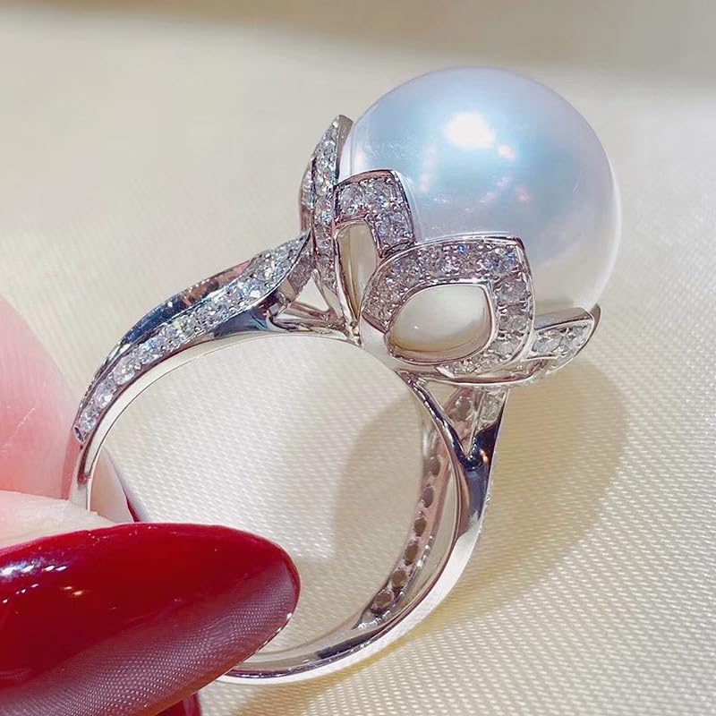 Vintage 925 Sterling Silver Pearl Promise Ring for Women - Shiny Round Pearl Engagement Ring, Size 10 - Perfect for Anniversaries, Weddings & Special Occasions