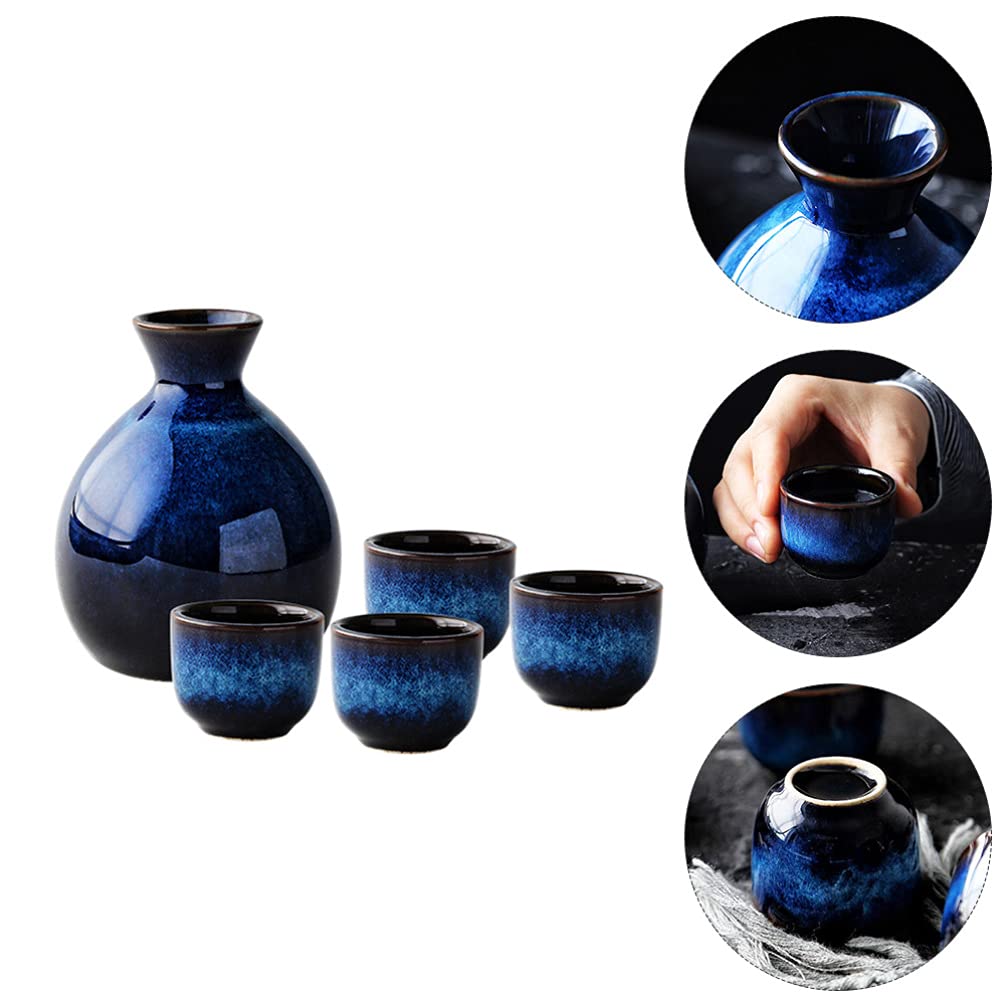 Premium Japanese Sake Set - Traditional Ceramic Sake Serving Kit with 1 Pot & 4 Cups - Authentic Sake/Soju/Shot Glasses - Ideal for Japanese Restaurants, Home Bars, Tea Ceremonies & Gift Giving