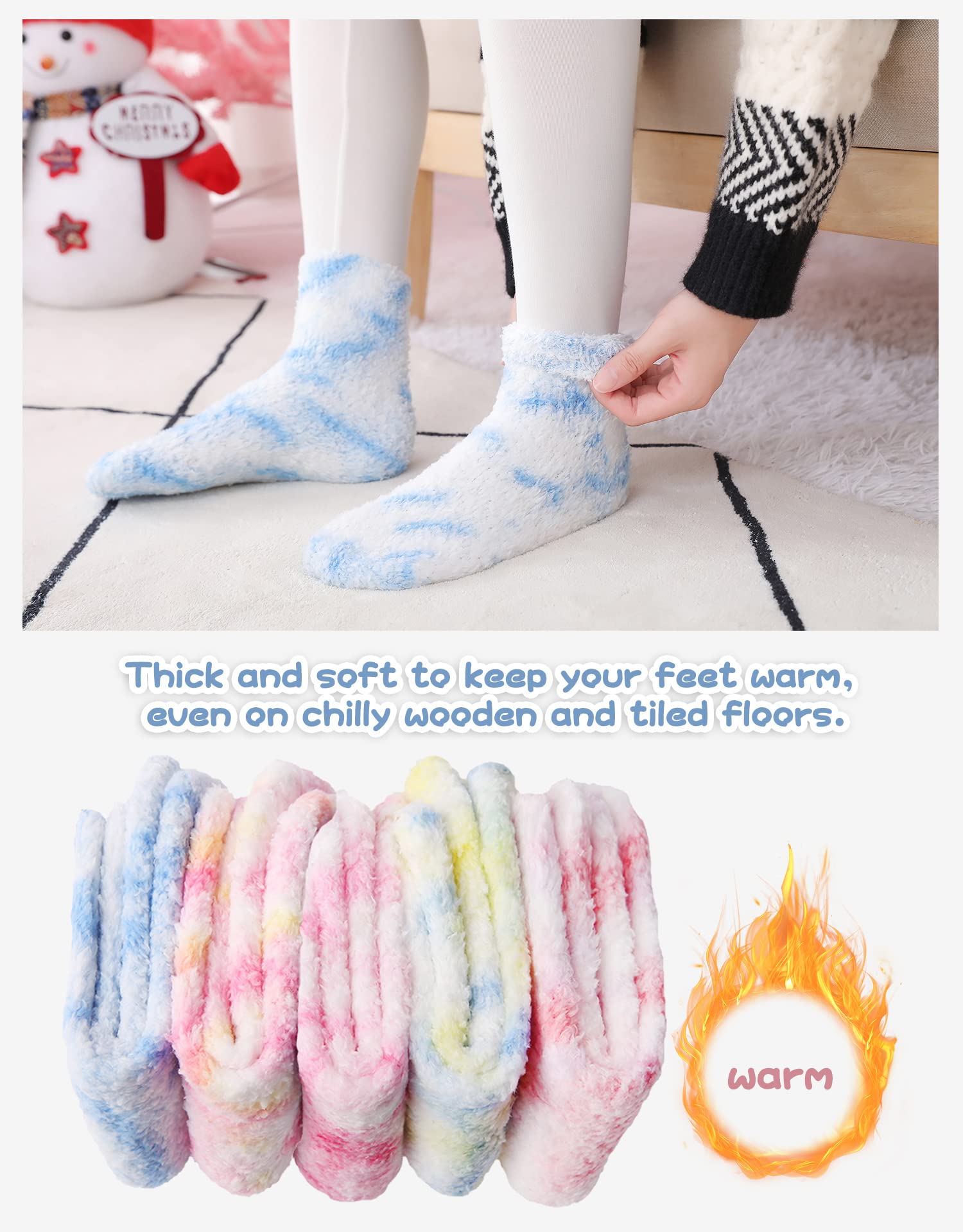 Women's Fluffy Winter Socks - Thick Warm Fuzzy Non-Slip Gripper Socks for Home, Bed & Floor - Cozy Christmas Gift Set H - Perfect for Lounging, Sleepwear & Holiday Presents