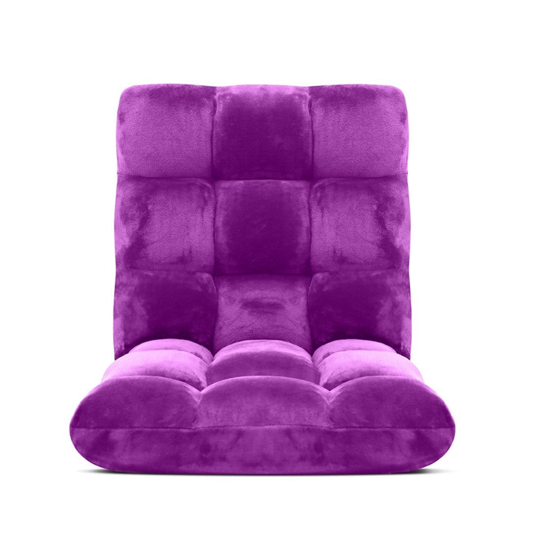 4X Floor Recliner Folding Lounge Sofa - Adjustable Futon Couch with Removable Cushion (Purple) for Living Room, Bedroom, or Outdoor Relaxation
