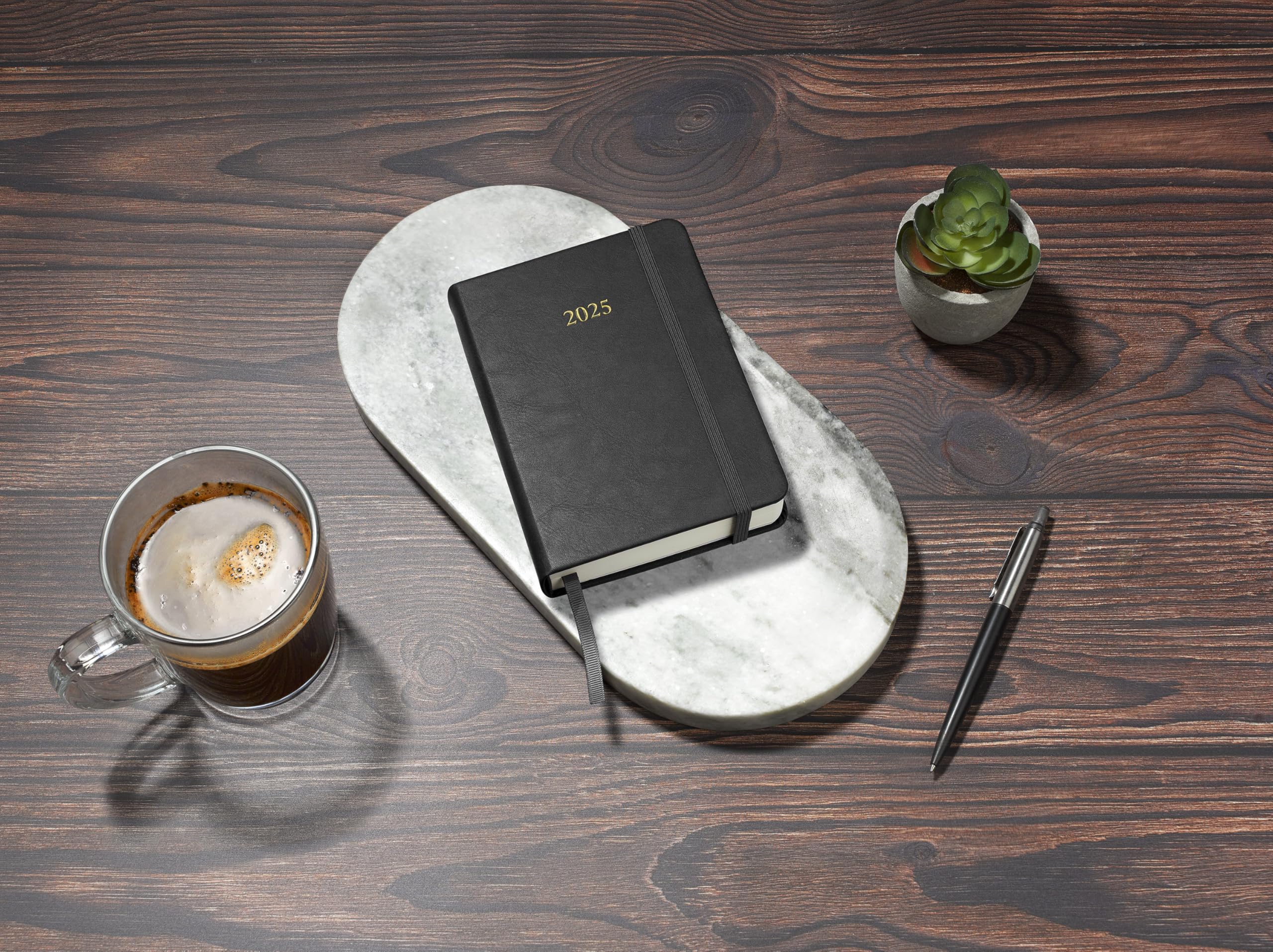 Wykeham's Executive 2025 Daily Planner & Journal - Premium Leather Cover, 4.5×3.5 Inch Compact Size, Perfect for Business Professionals, Students & Productivity Tracking (Black) - Ideal for Office, School & Travel Organization