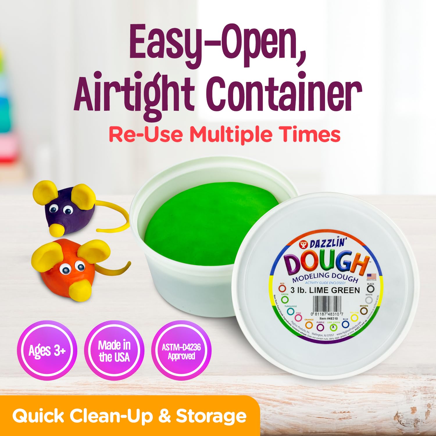 Hygloss 3lb Play Modeling Dough - Non-Toxic & Unscented Kids Art Supplies for Easter Basket Stuffers, Classroom Crafts & Party Favors - Lime Green Dough for Creative Play & Sensory Activities