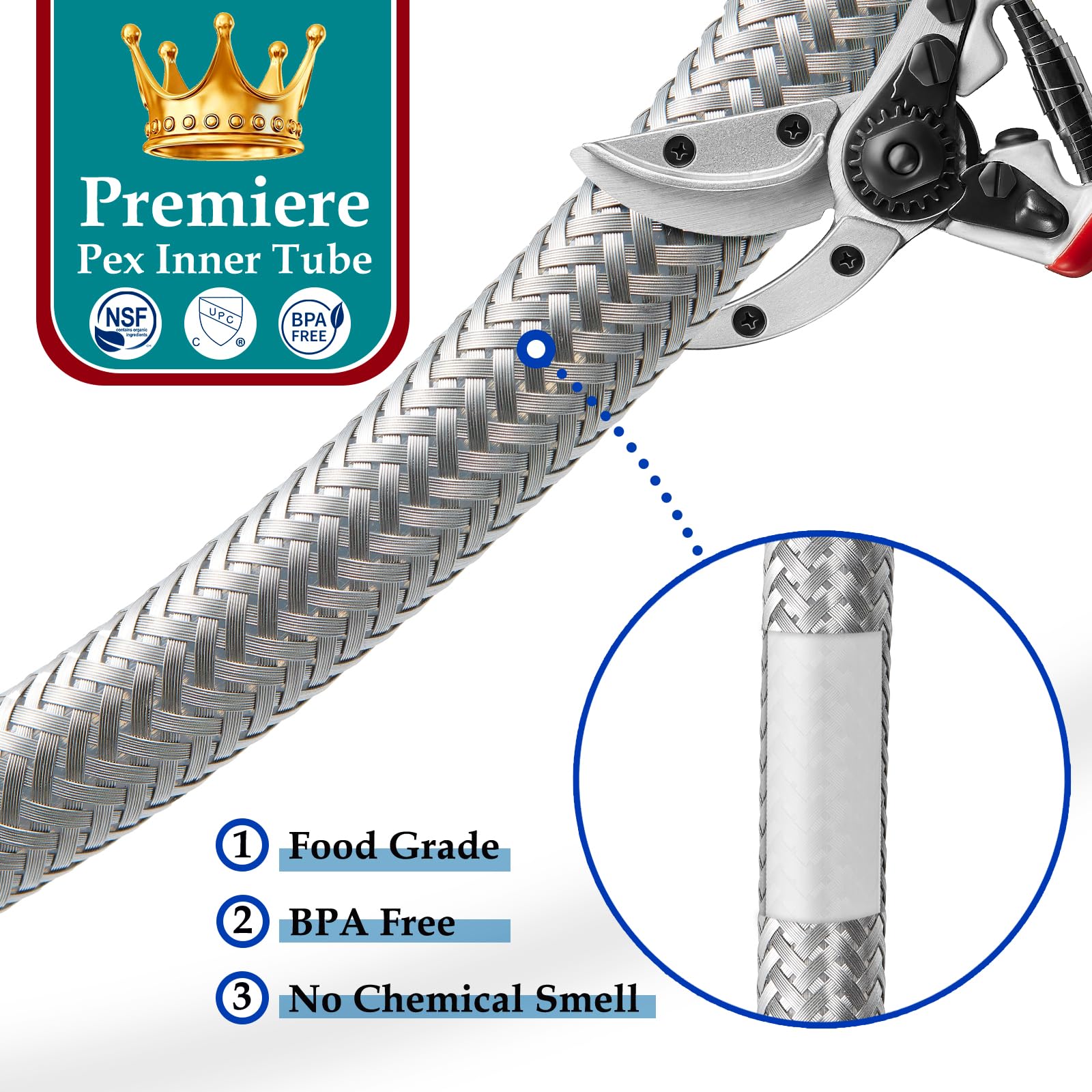 30' PEX Refrigerator Water Line for Ice Maker - Braided Stainless Steel Supply Hose with 1/4
