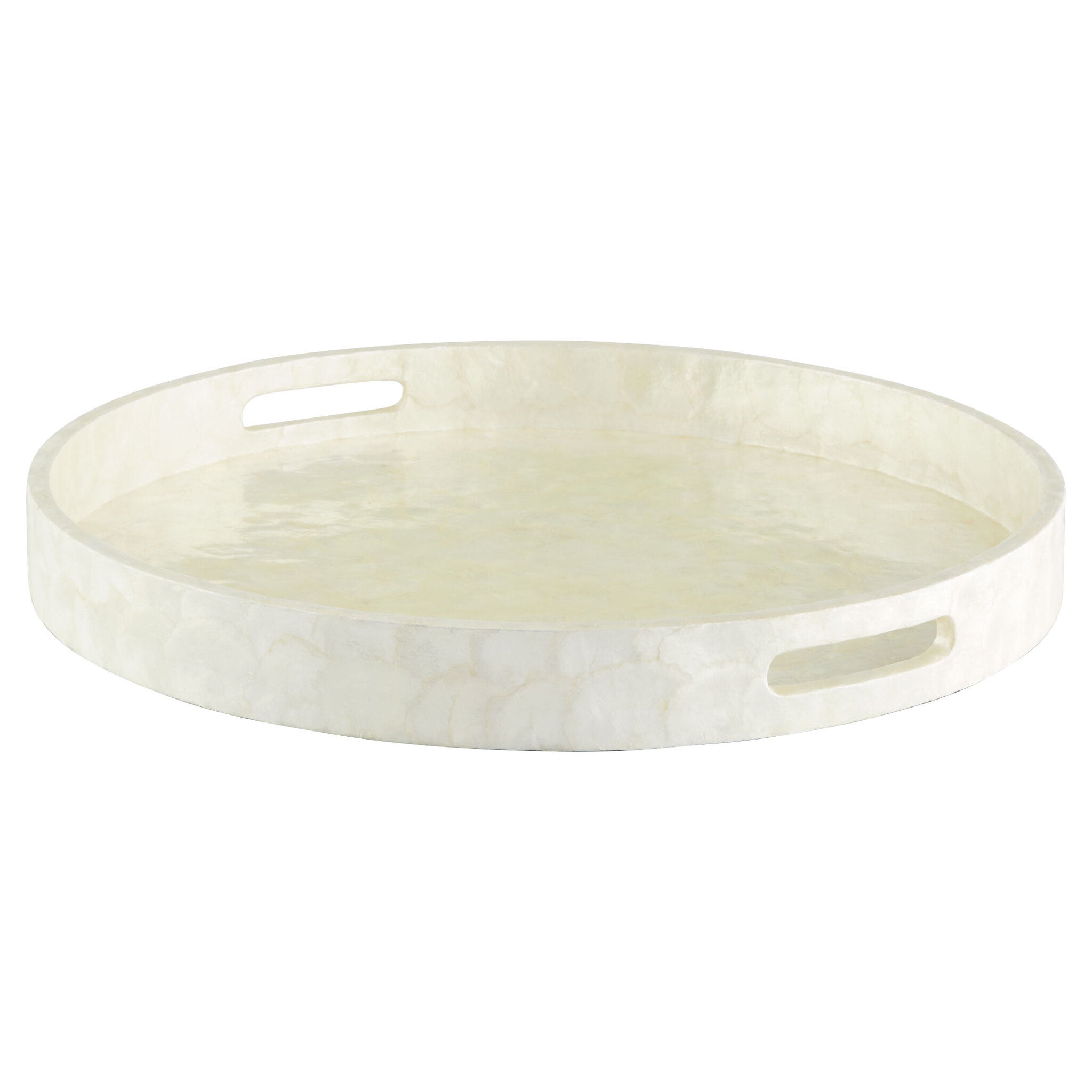 Cyan Design 11687 Triton 24 Inch Round Tray - Pearl Finish Large Decorative Serving Tray for Dining, Coffee Table, or Wall Decor