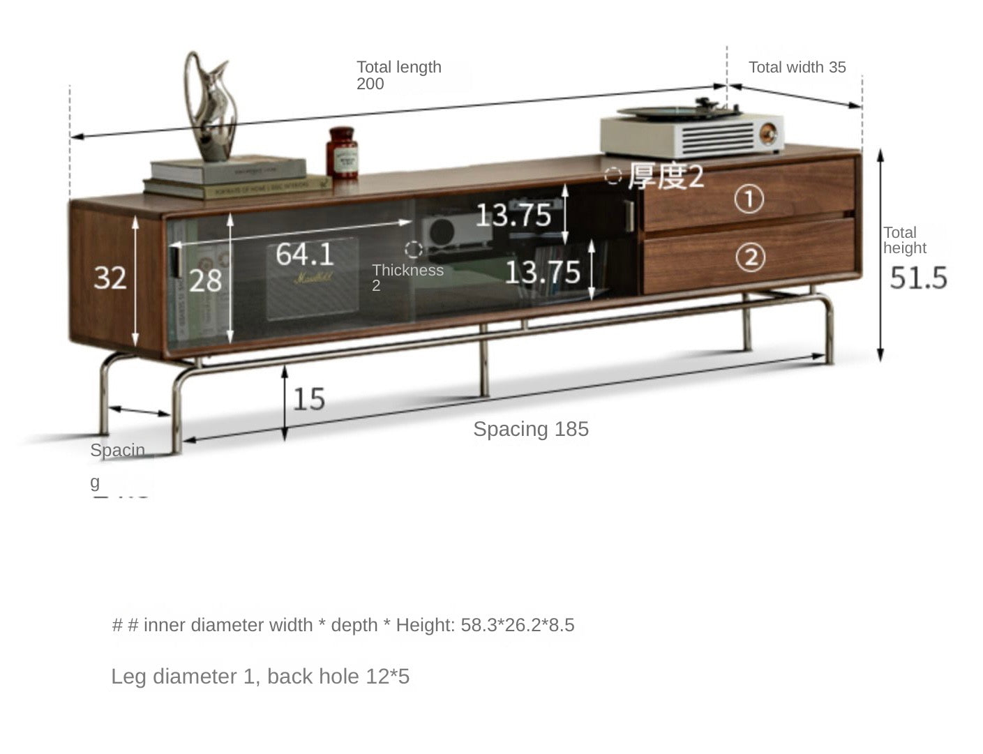 Modern Black Walnut Solid Wood TV Stand - Stylish Entertainment Center for Living Room, Bedroom & Home Theater Setup