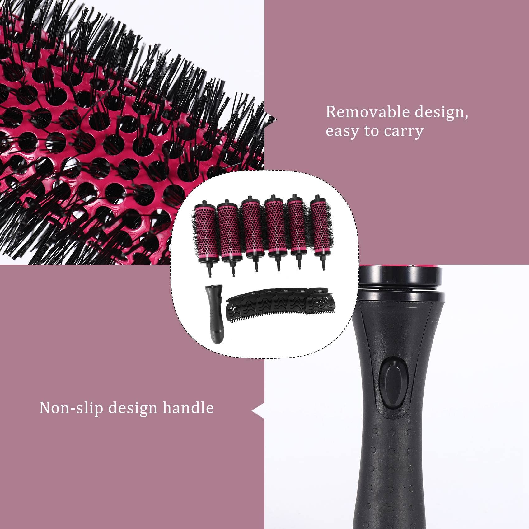 RETTI 6-Piece Round Hair Brush Set with Detachable Handle - 3 Sizes (Small, Medium, Large) Ceramic Barrel Hair Roller Brush with Positioning Clips - Professional Hair Styling Tools for Salon & Home Use - Perfect for Curling, Blowouts & Volume Styling