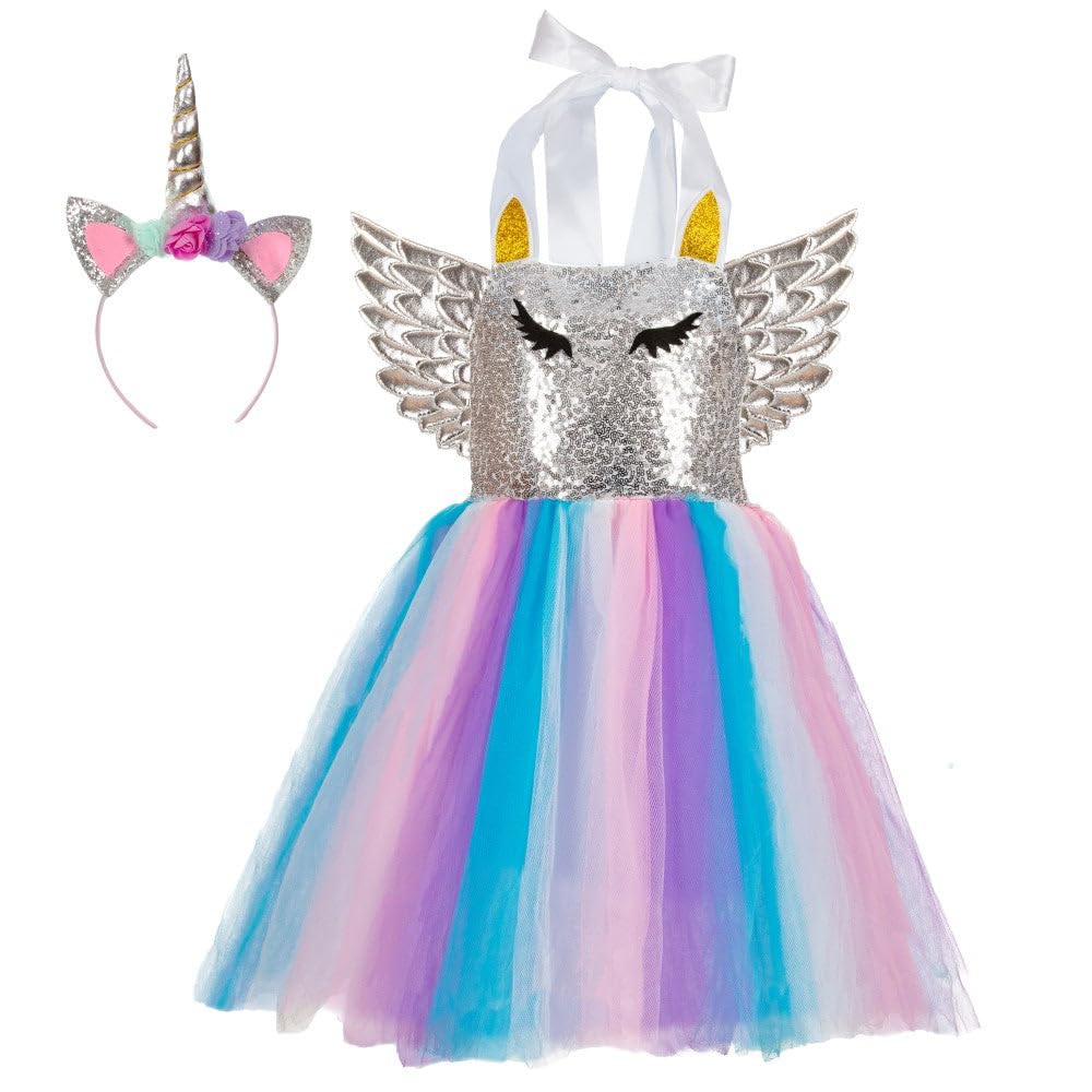 Magical Unicorn Costume Dress for Girls - Sparkly Tutu Party Dress with Headband - Perfect for Birthday Parties, Halloween & Dress-Up Play