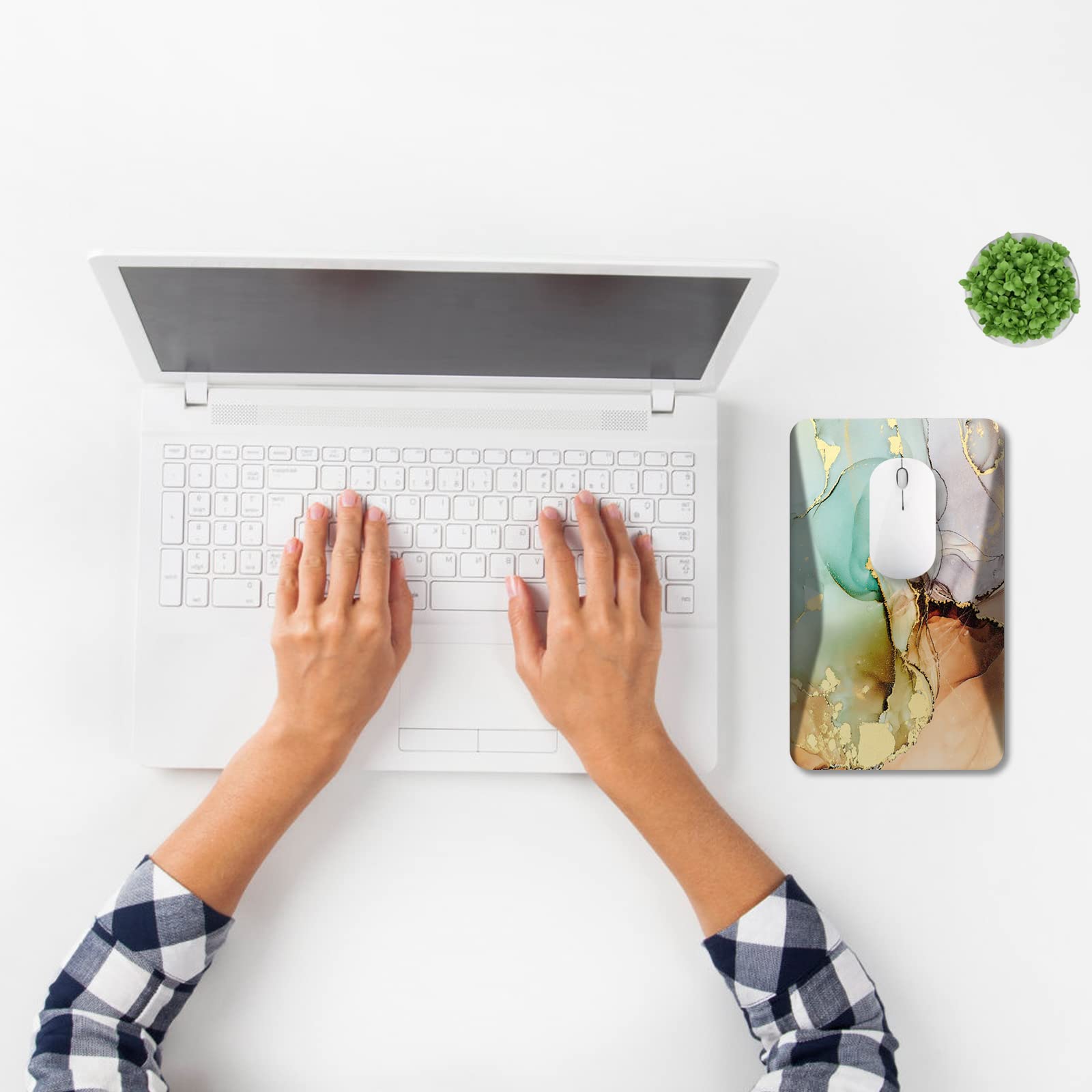 ARTSO Ergonomic Mouse Pad with Memory Foam Wrist Rest - Thick Comfort Mousepad for Carpal Tunnel Pain Relief, Non-Slip PU Base - Perfect for Office & Home Computer Use - Abstract Marble Design Work Desk Accessory