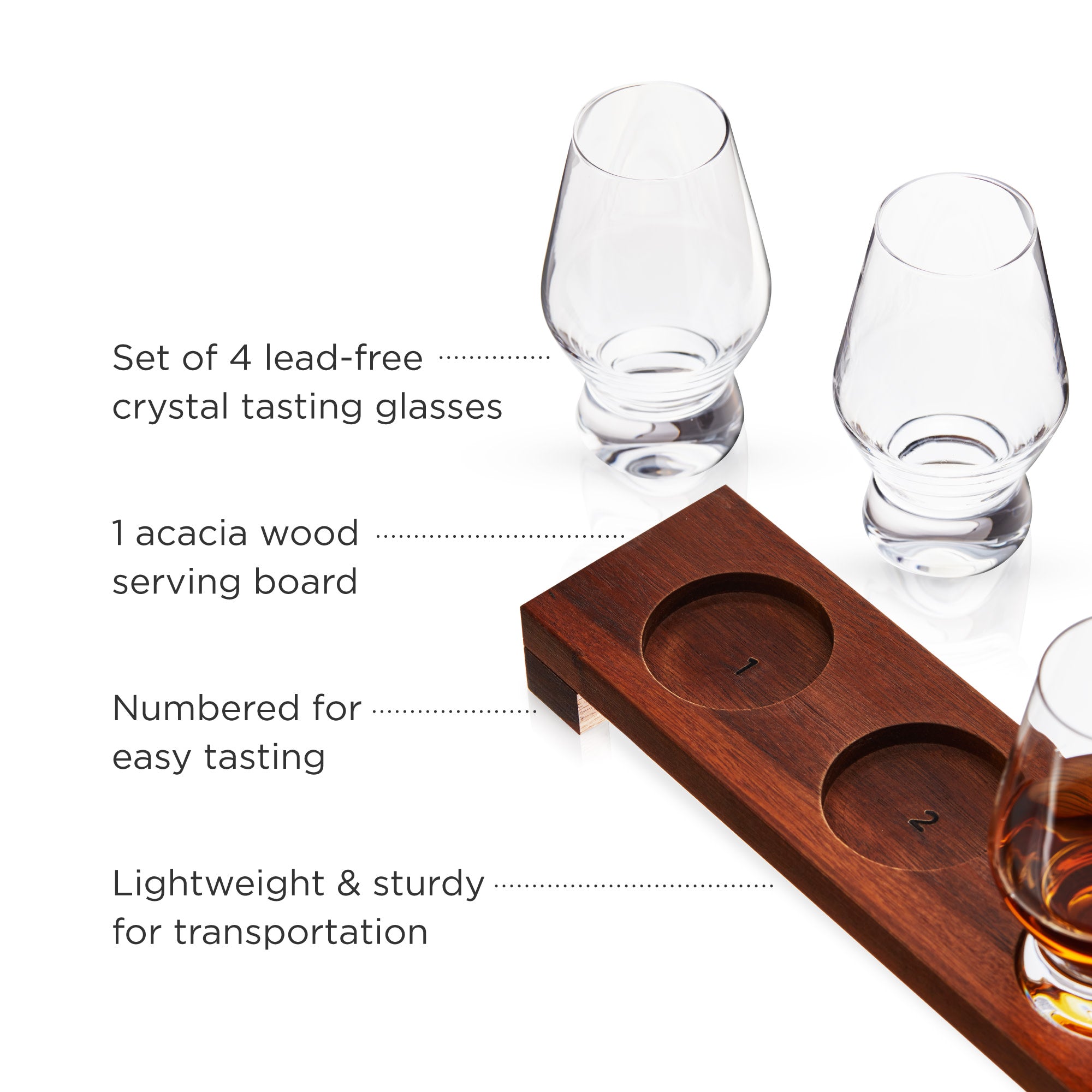 Premium Crystal Spirit Glass Flight Set - Whiskey Tasting Glasses for Bourbon, Scotch & Whiskey Enthusiasts - Perfect for Home Bars, Gifts & Tasting Events