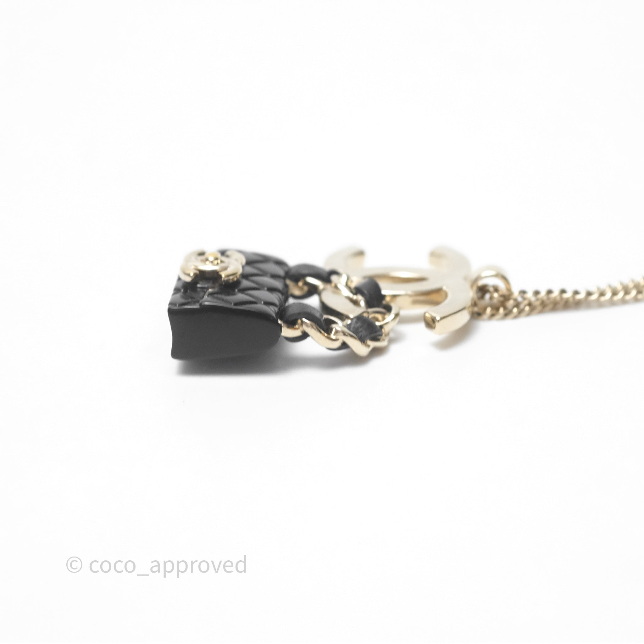 Chanel CC Black Flap Bag Pendant Necklace in Gold Tone - Elegant Jewelry for Women, Perfect Gift for Birthday, Anniversary & Special Occasions