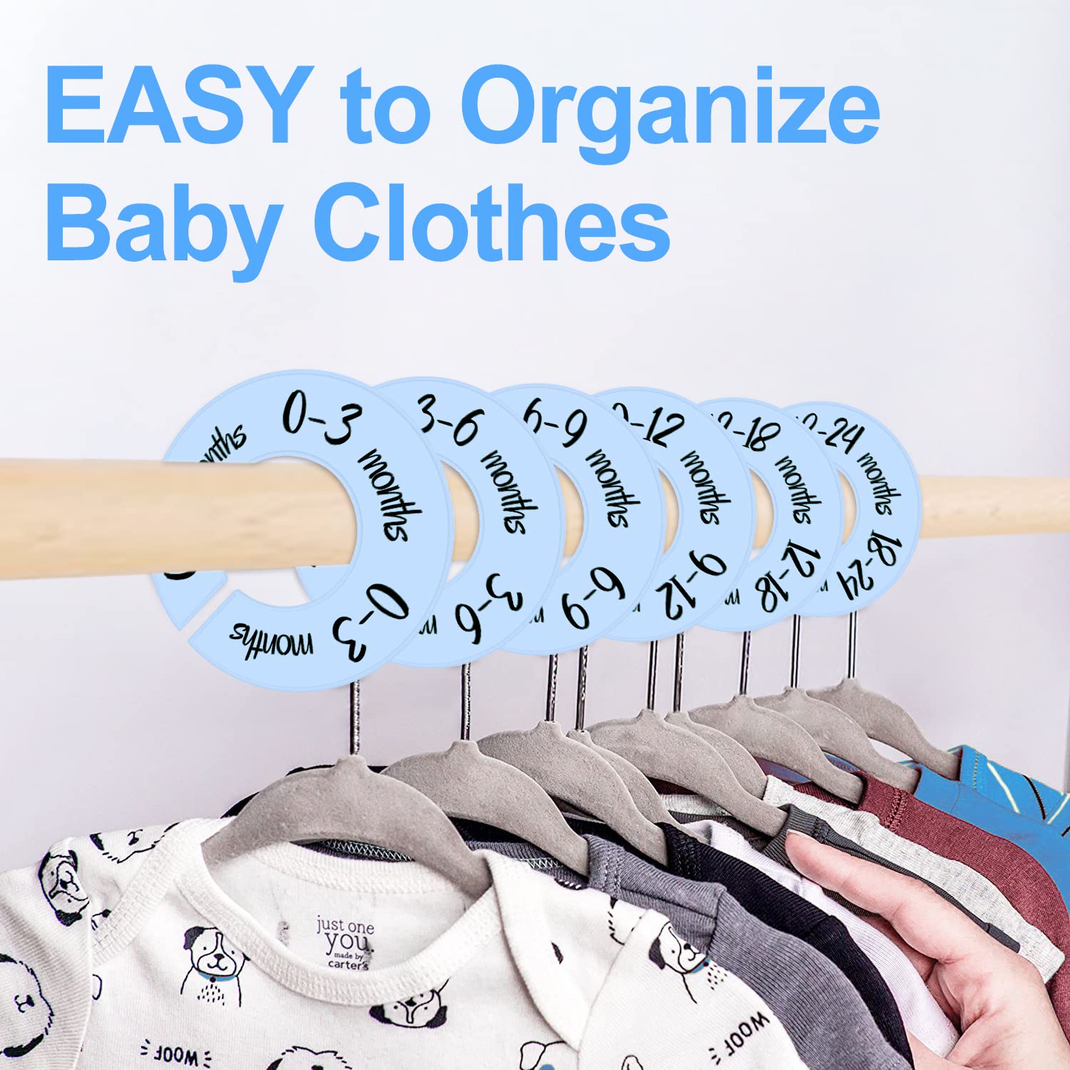 Pro Goleem Baby Closet Dividers - 6-Pack Blue Nursery Organizer for Baby Clothes (Fits 1.5