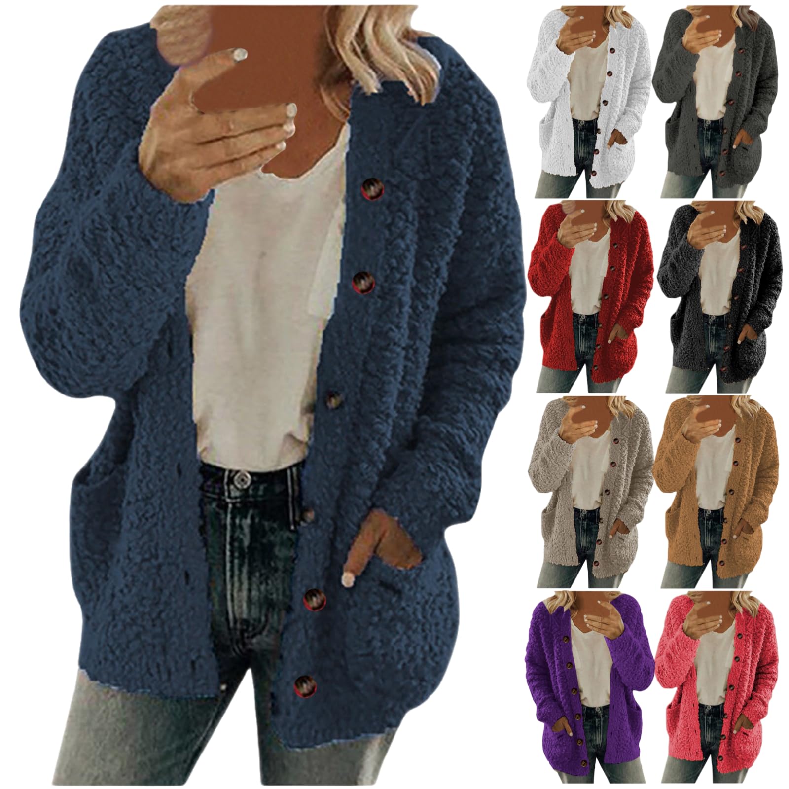 2024 Women's Winter Fleece Jacket - Soft Fuzzy Sherpa Cardigan with Open Front | Warm Cozy Casual Coat for Outdoor Activities & Daily Wear
