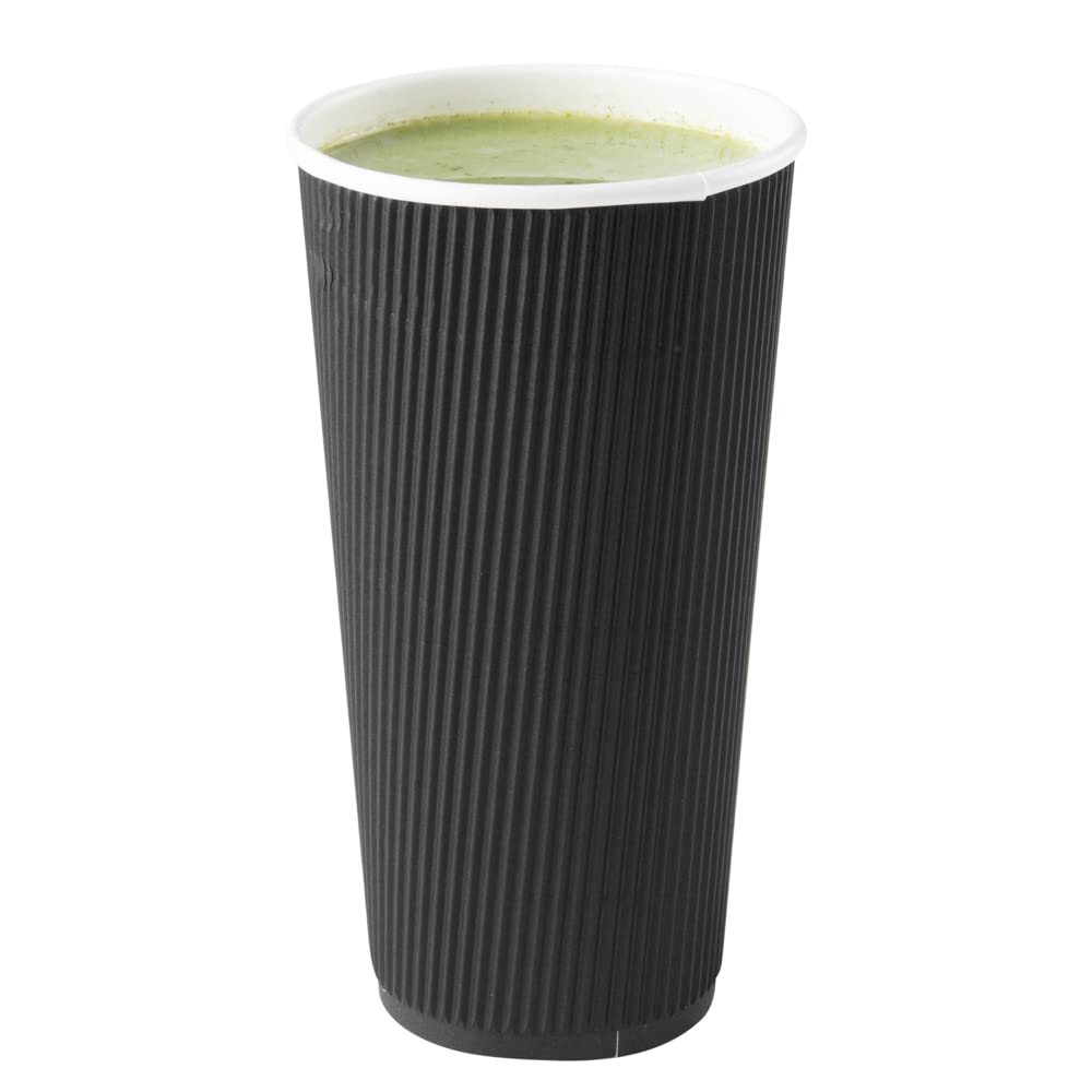 20oz Ripple Insulated Coffee Cups - 250 Pack Double Wall Corrugated Paper Cups with Secure Grip | Eco-Friendly & Leakproof Black Ribbed Coffee Cups | Perfect for Coffee Shops, Offices & Catering Events (Lids Sold Separately)