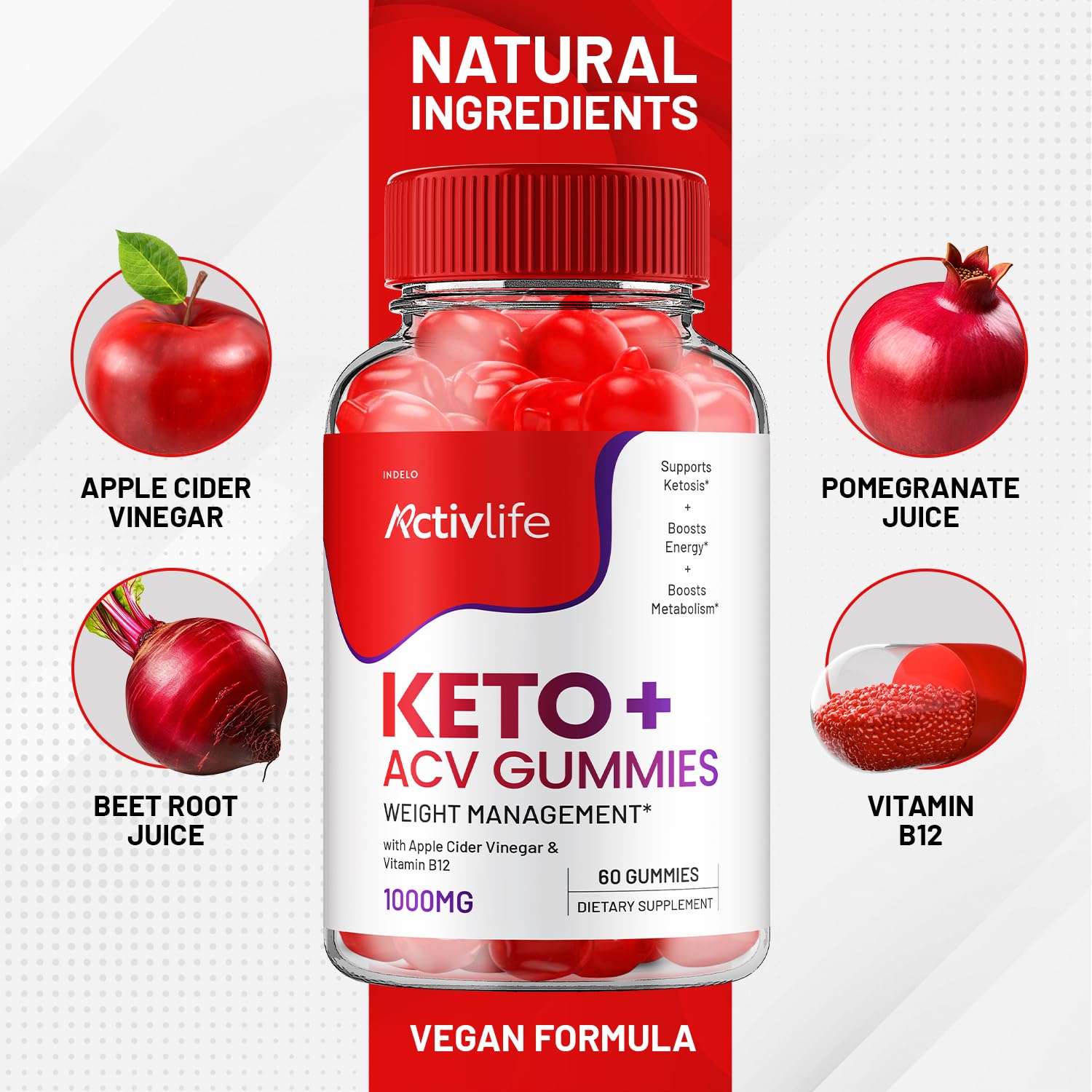 ActivLife Keto ACV Gummies - Apple Cider Vinegar Weight Management Supplement with 1000mg Advanced Formula (60 Gummies) - Supports Ketosis & Metabolism for Active Lifestyle