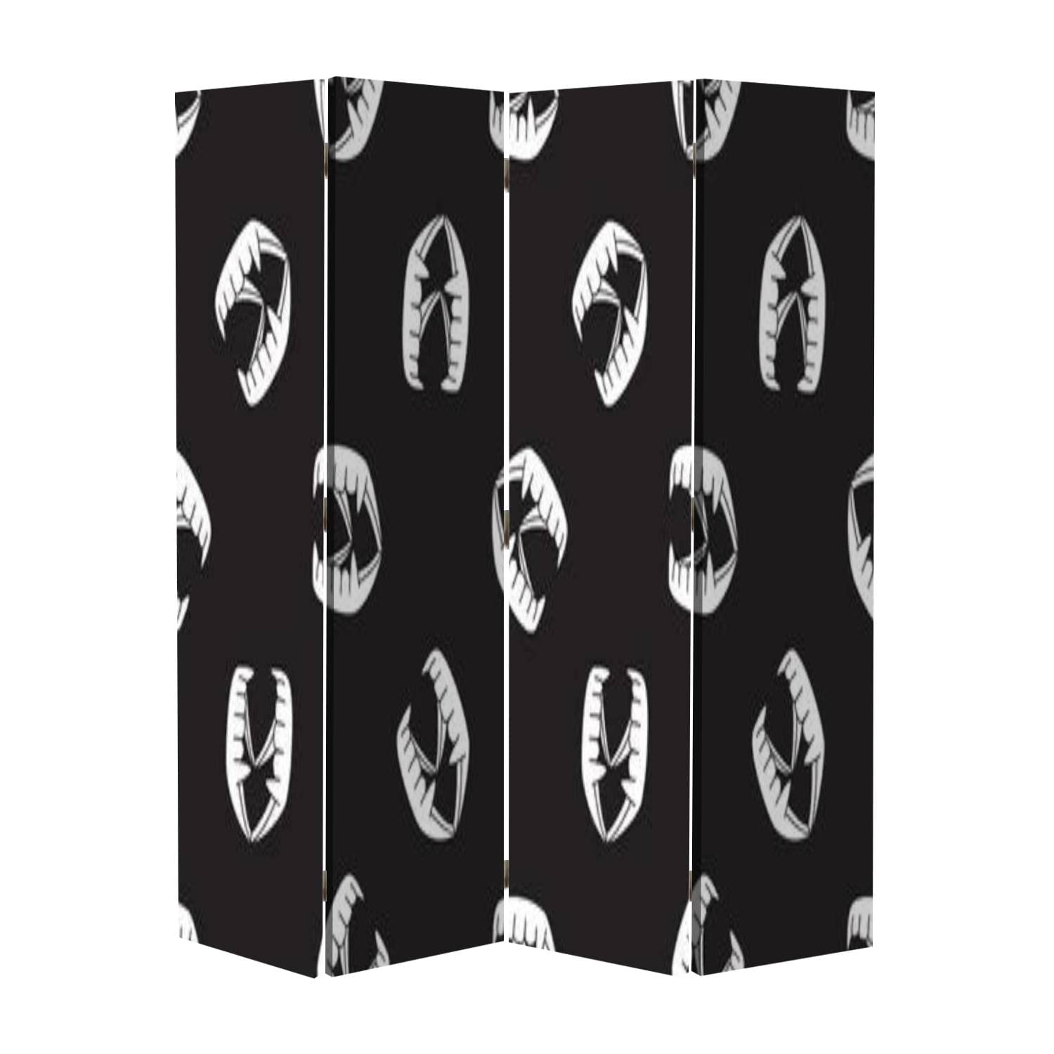 4 Panel Folding Privacy Screen - Halloween Dracula Teeth Seamless Ghost Scarf Pattern - Office Room Divider for Home, Bathroom & Workspace | Decorative Canvas Partition Wall for Halloween Decor & Year-Round Privacy