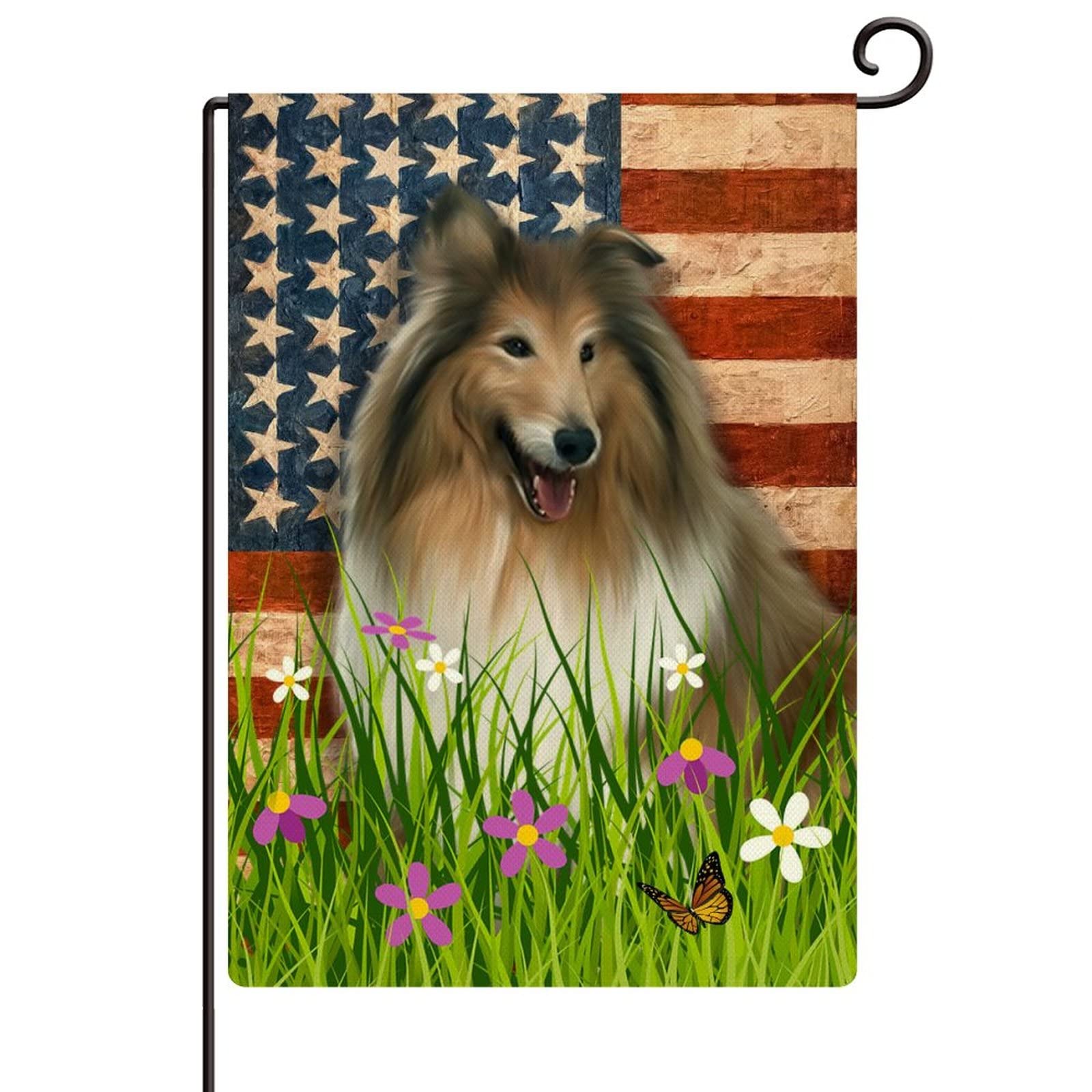 Double-Sided American Flag with Afghan Hound - 12.5x18.5 Inch Burlap Welcome Garden Flag for Yard, Farmhouse & Seasonal Outdoor Decor | Perfect for Holidays, Patriotic Events & Dog Lover Gifts