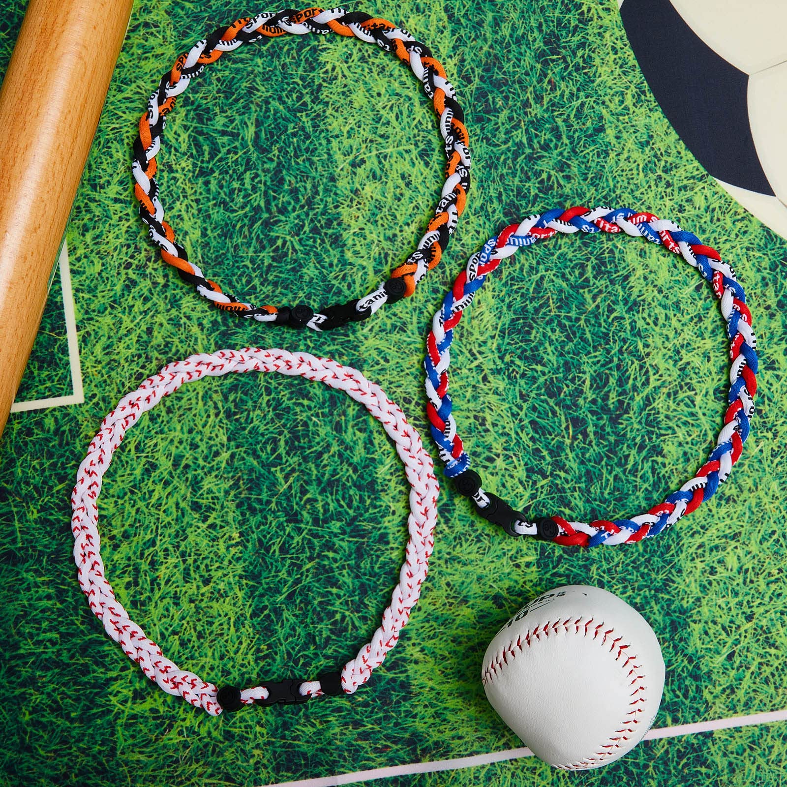 Junkin 3-Piece Baseball Braided Rope Necklace Set - Titanium Sports Necklaces for Men & Boys - Perfect Gift for Baseball Players, Softball Fans & Athletes - Great for Games, Training & Casual Wear