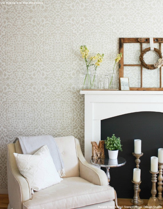 Palace Trellis Moroccan Wall Stencil - DIY Home Decor, Arabic Pattern Template for Painting, Wall Art, Furniture & Crafts - Perfect for Bedroom, Living Room, and Boho Style Interior Design