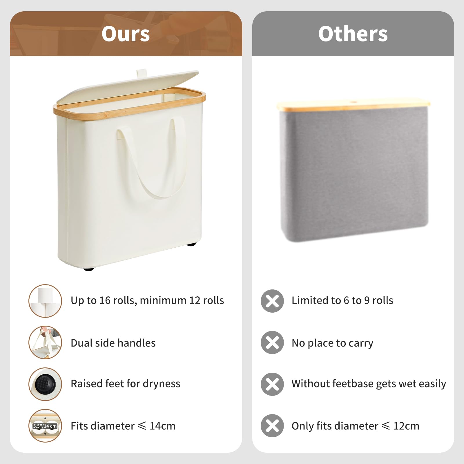 30L Bamboo Toilet Paper Storage Basket with Lid & Handle - Bathroom Tissue Organizer for 12-16 Rolls, Free Standing Toilet Paper Holder Stand - Perfect for Bathroom, Laundry Room, or Closet Storage Organization