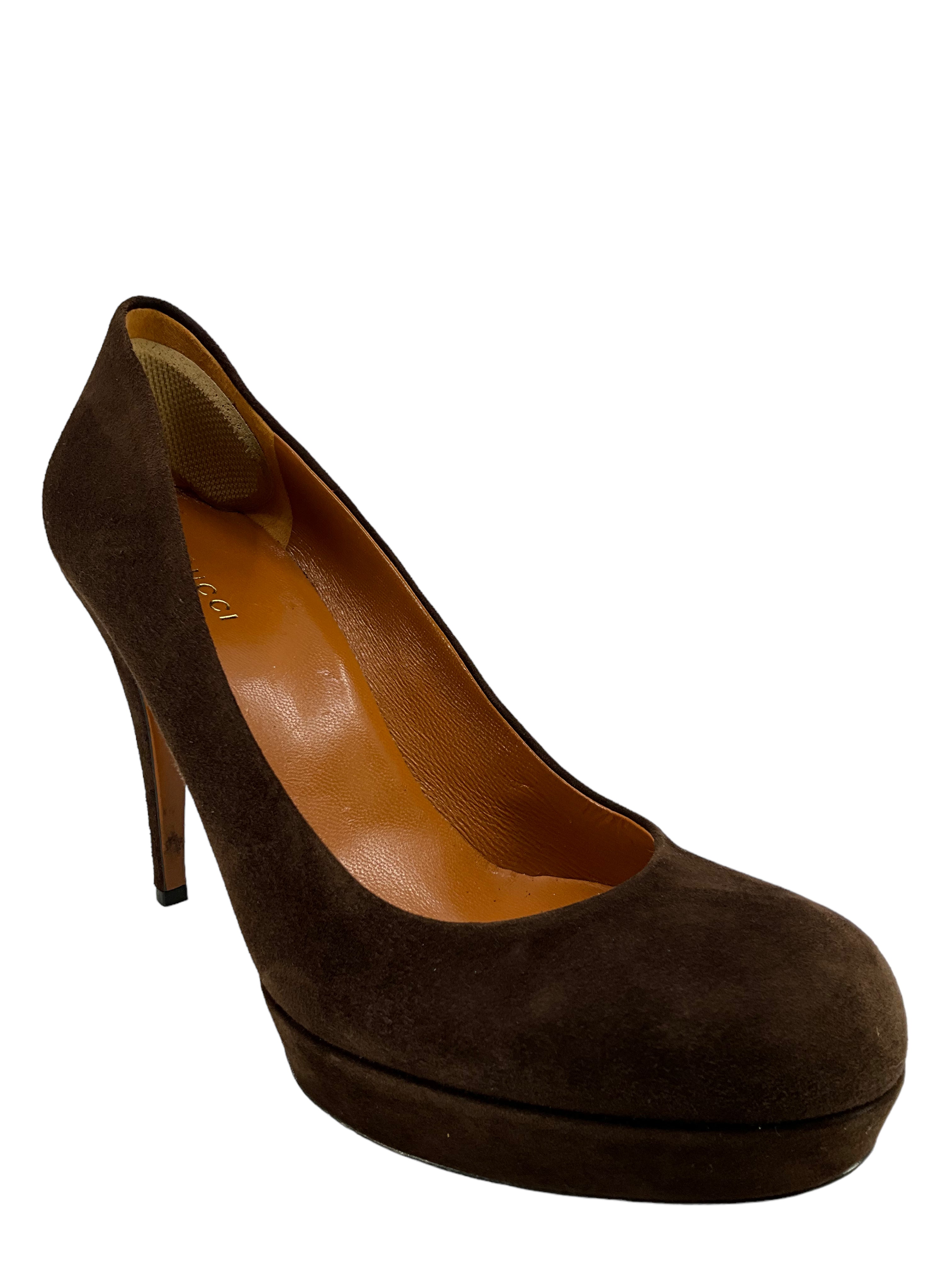 Gucci Brown Suede Platform Pumps Women's Size 9 | Luxury High Heel Shoes for Party, Wedding & Evening Events