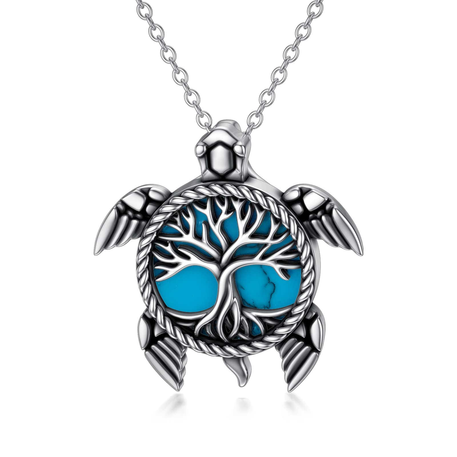 Sea Turtle Necklace Sterling Silver - Tree of Life Compass Pendant Jewelry for Women, Ocean Lover Gift for Mom, Mother's Day, Birthday - Perfect for Beach Vacations & Nature-Themed Occasions