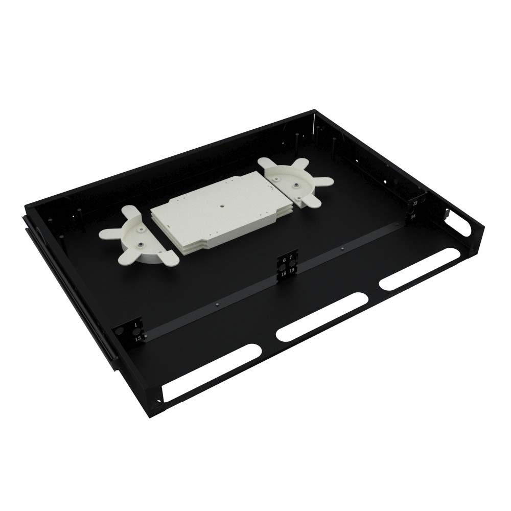24-Port 1U Rack Mount Fiber Optic Patch Panel Enclosure - Compatible with LC/ST/SC/FC Couplers - Black - Ideal for Data Centers & Network Cabinets