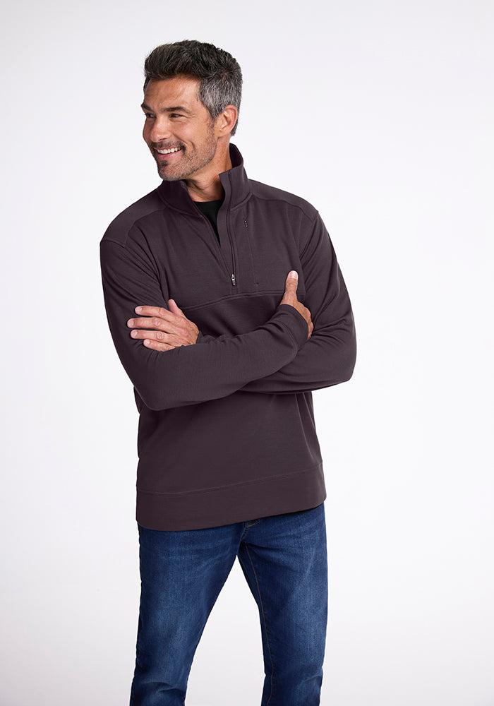 Mason 1/4 Zip Pullover Sweatshirt - Soft Fleece Lined, Chocolate Plum Color - Perfect for Casual Wear, Outdoor Activities & Layering in Fall/Winter