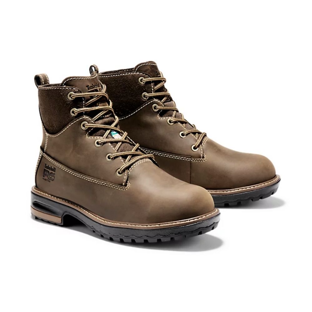 Timberland PRO Hightower Women's 6 Inch Steel Toe Safety Work Boots - A1KJU - Brown Leather Waterproof Construction Boots for Women - Perfect for Construction, Warehouse & Industrial Work Safety