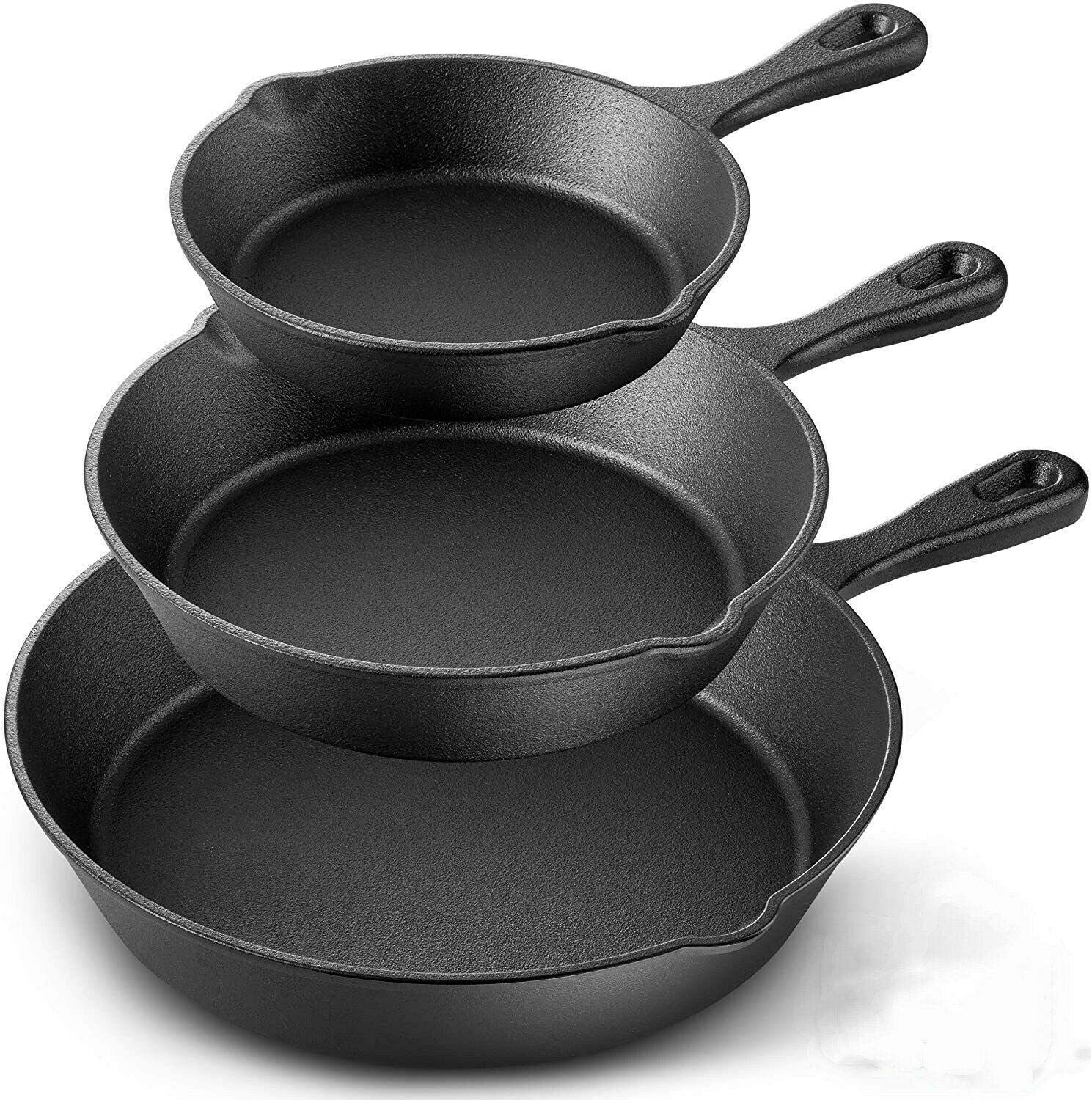 3Pcs Pre-Seasoned Cast Iron Skillet Set - 6