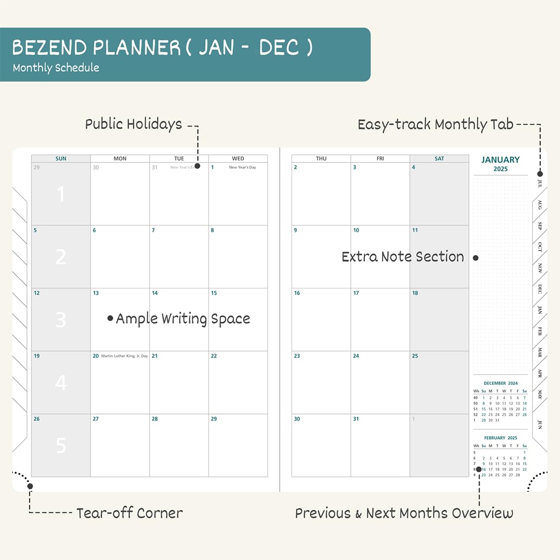 BEZEND 2025 Weekly Planner & Notebook - 7