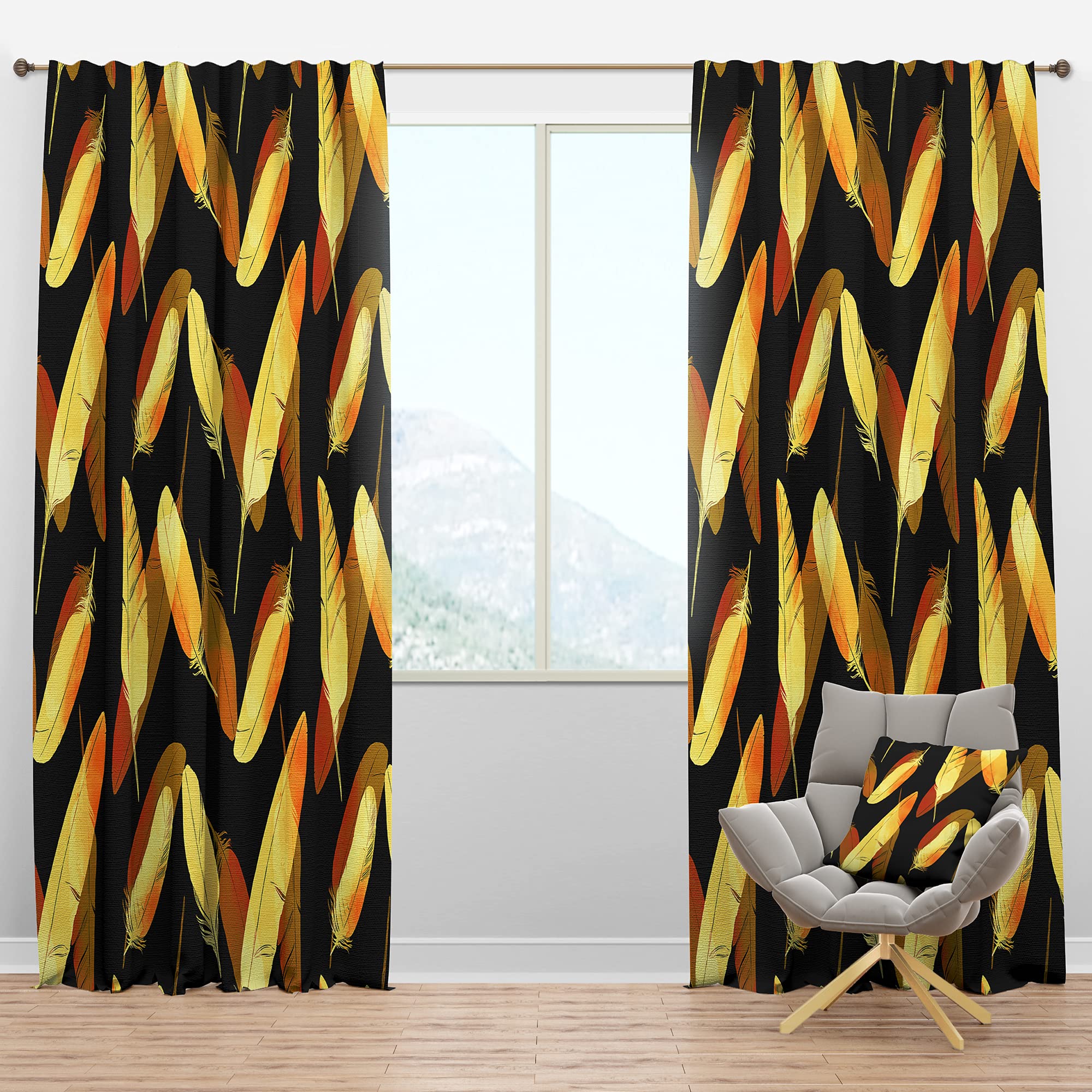 Blackout Curtains 'Bird Feathers Pattern' - Thermal Insulated Single Panel (52x108 inches) for Bedroom & Living Room - Perfect for Light Blocking, Privacy & Energy Efficiency
