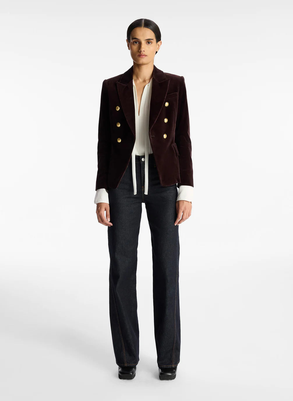 Women's Chelsea Velvet Tailored Blazer Jacket - Chocolate Brown for Office Wear & Evening Events