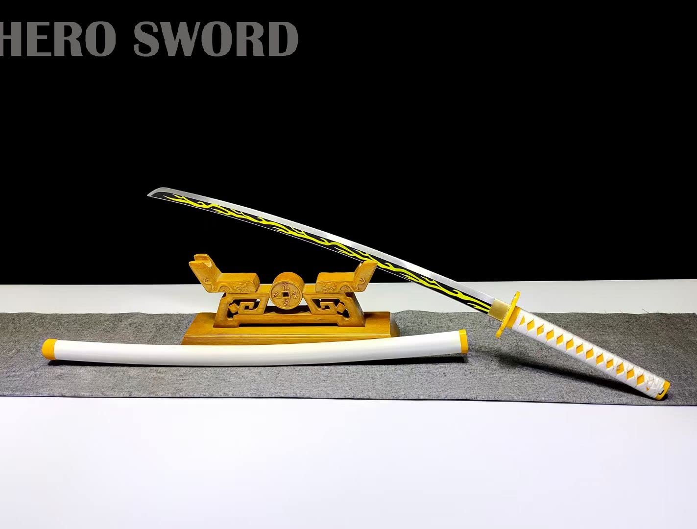 Handmade 1095 High Carbon Steel Demon Slayer Katana Sword - Agatsuma Zenitsu Cosplay Knife, Sharp Japanese Anime Sword for Collection & Display | Perfect for Anime Fans, Cosplay Events & Martial Arts Training