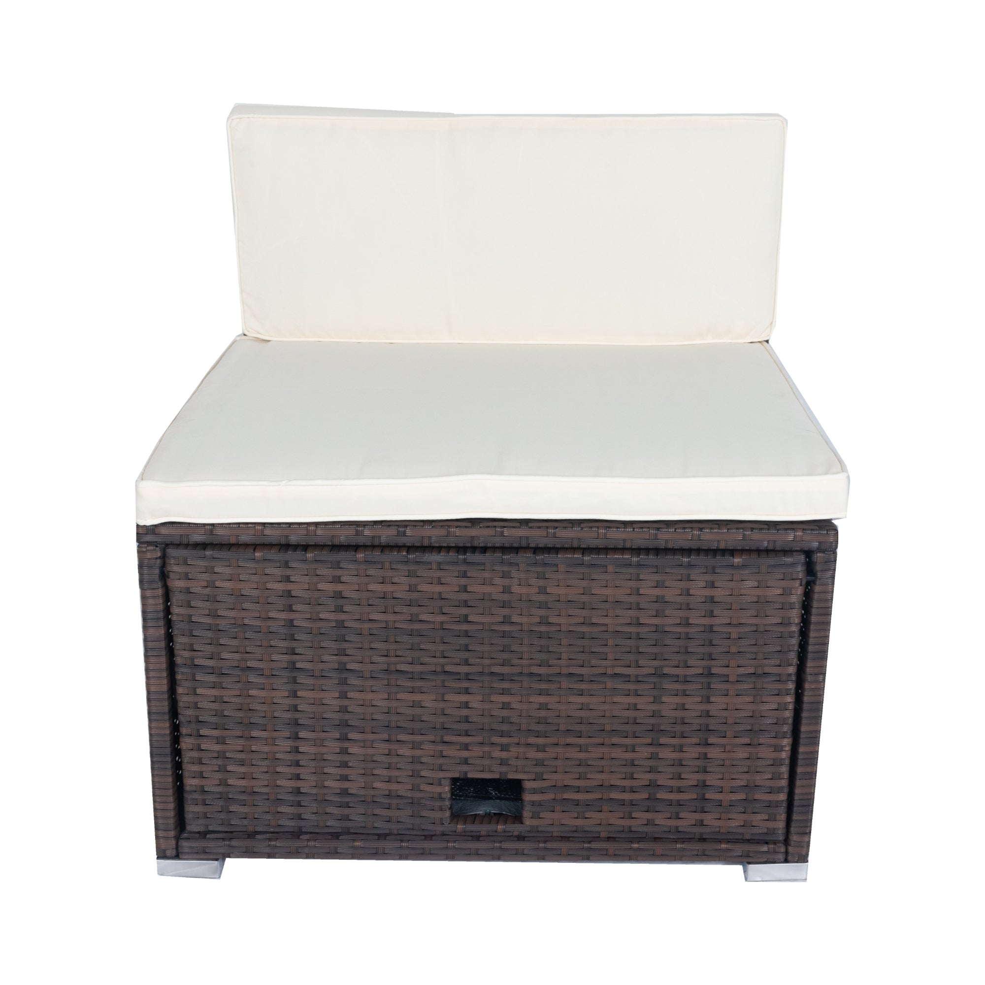 11-Piece Brown Wicker Patio Conversation Set with White Cushions - 10-Seater Outdoor Sectional Sofa with 3 Under-Seat Storage Boxes - Perfect for Backyard, Garden, Poolside & Patio Relaxation