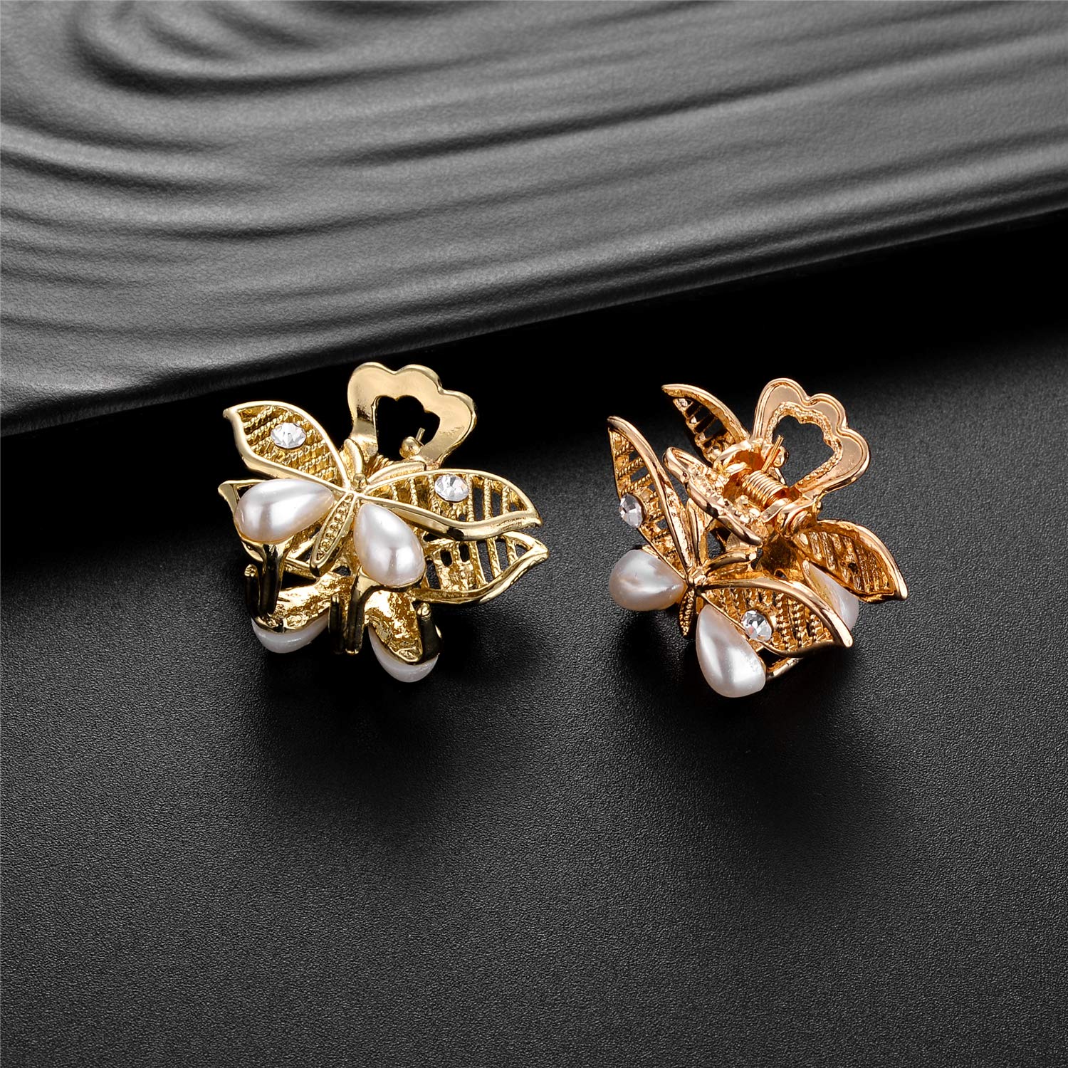 Gold Tone Butterfly Pearl Hair Claws Set of 2 - Elegant for Parties & Weddings