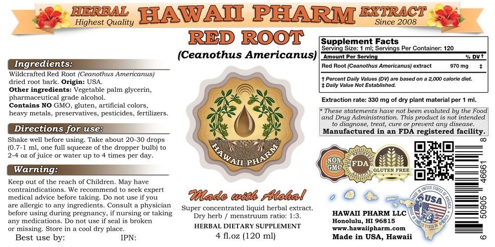 HawaiiPharm Red Root Liquid Extract (Ceanothus Americanus) - 32 fl.oz Herbal Tincture Supplement | Made in USA | Supports Respiratory Health & Lymphatic System - Perfect for Herbal Remedies, Wellness Routines & Natural Healing