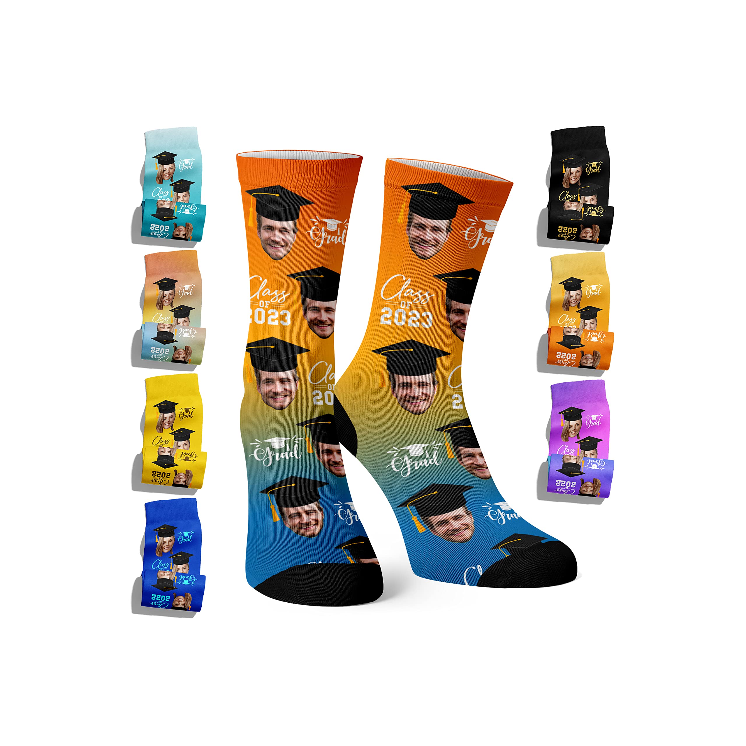 Custom Photo Graduation Socks 2024 - Funny Personalized Face Socks for Her, Him, Girls & Boys | 20 Color Options | Unique Graduation Gift for Friends, Mom & Dad | Perfect for Graduation Parties & Yearbook Memories