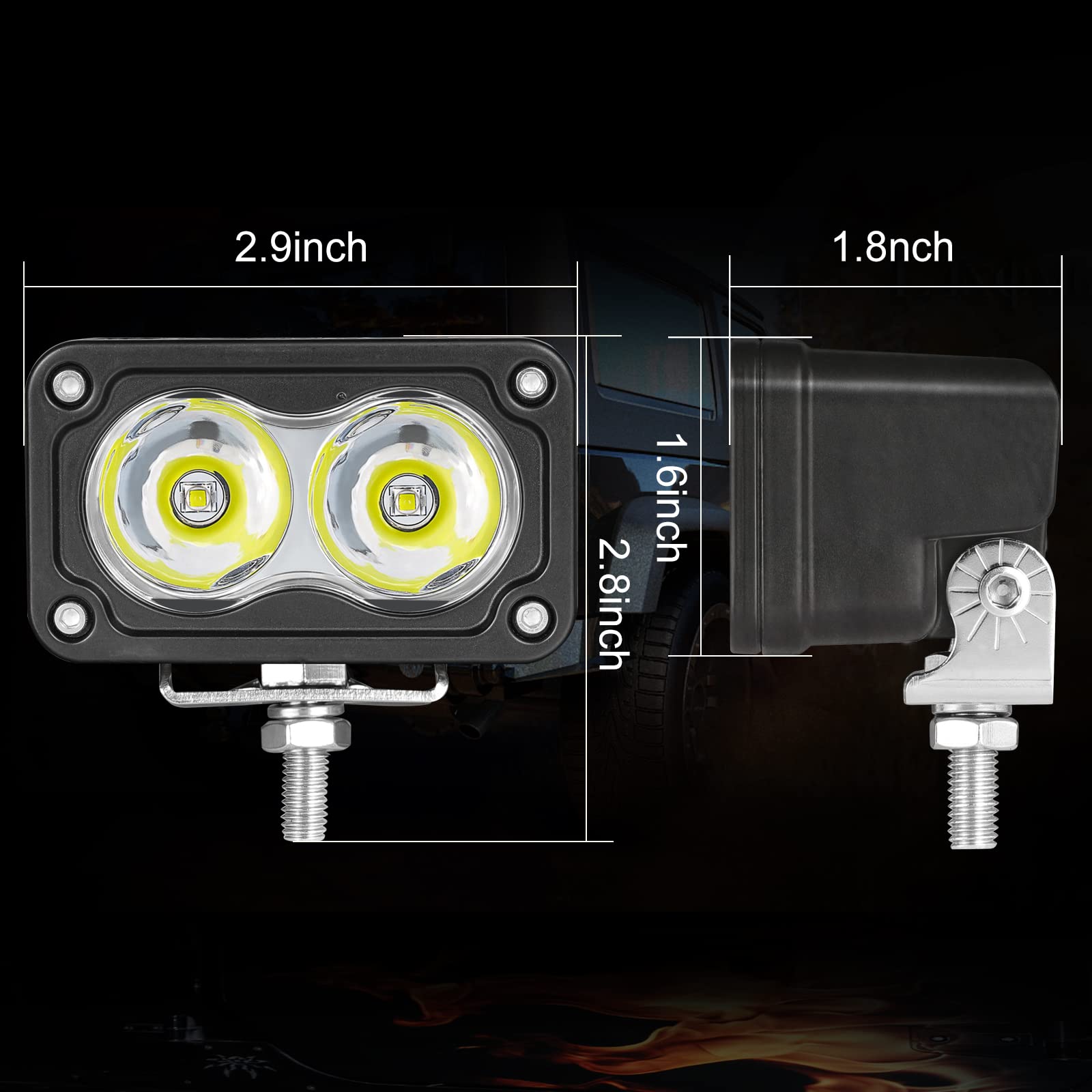 2Pcs 40W 3 Inch LED Pod Lights - Super Bright Off Road Spot Light & Work Light for Truck, ATV, UTV, Motorcycle, Boat - Waterproof Fog Light & Bumper Light for Night Driving, Camping, Hunting & Offroad Adventures