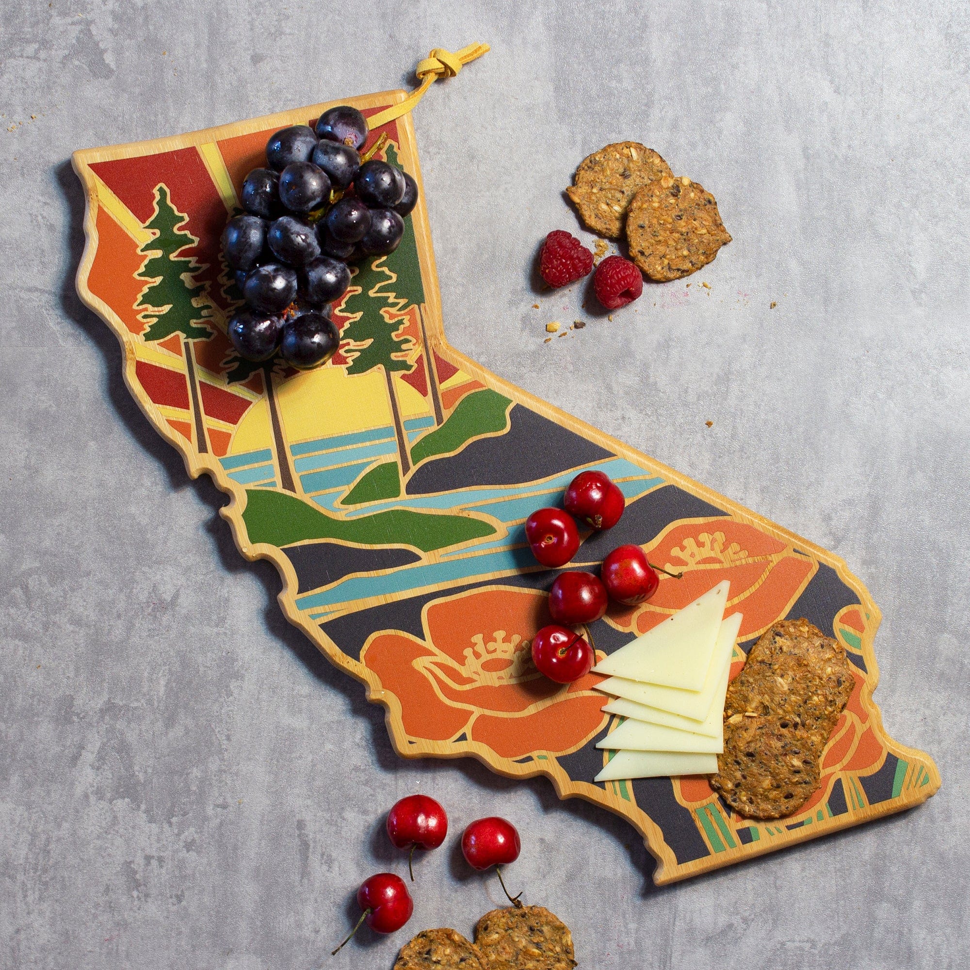 California-Inspired Wooden Cutting Board with Summer Stokes Artwork – Perfect for Kitchen Prep, Charcuterie Boards & Home Decor