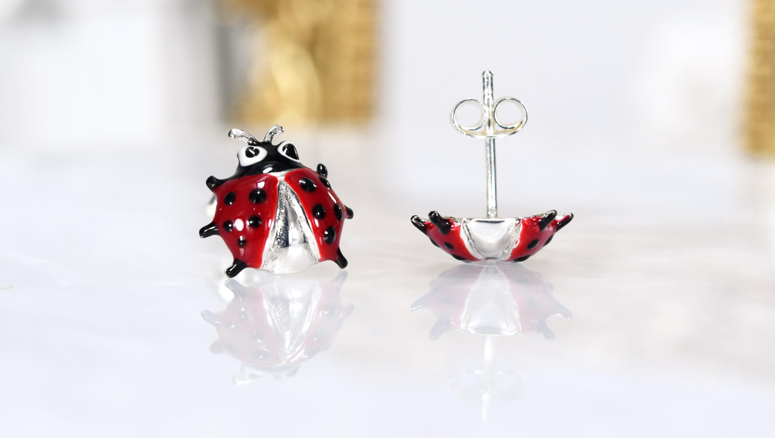 AeraVida Whimsical Ladybug Red Enamel .925 Sterling Silver Stud Earrings for Women | Cute Insect Inspired Fashion Jewelry | Perfect Gift for Birthdays, Valentine's Day & Everyday Wear