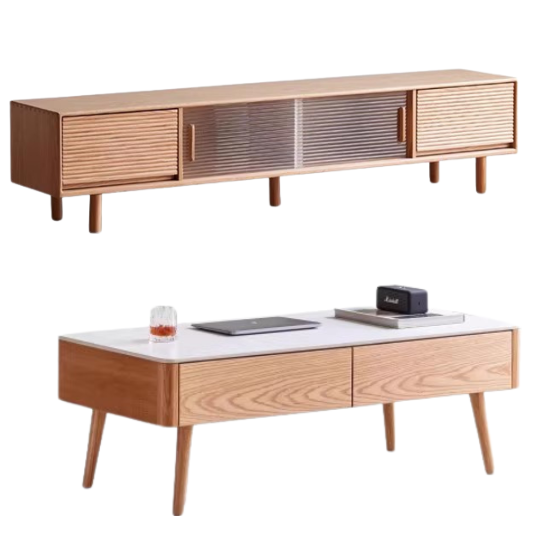 Solid Oak Wood TV Stand with Storage - Modern Entertainment Center for Living Room, Bedroom & Home Theater