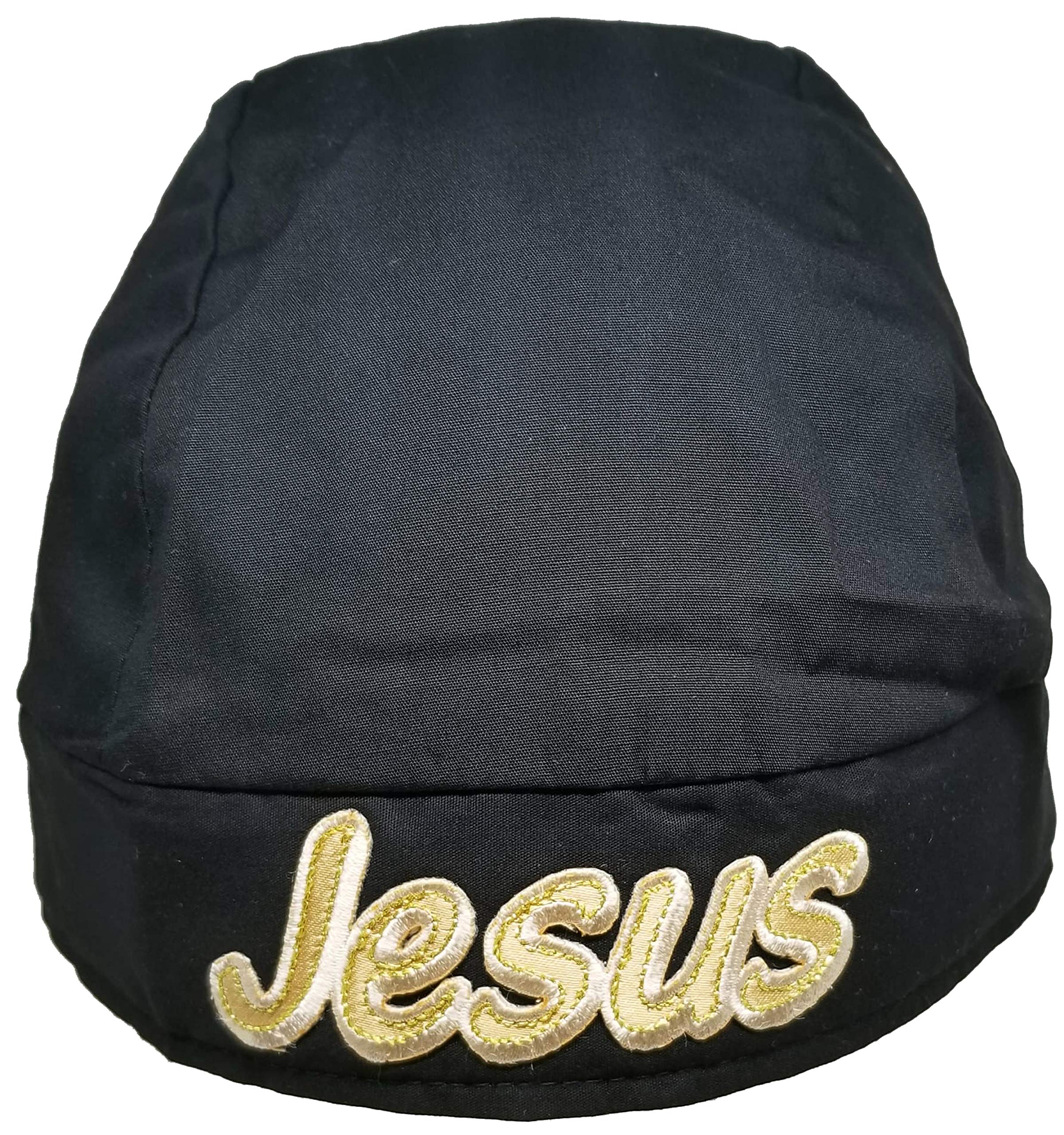 Christian Doo-Rag with Sweatband - Motorcycle Skull Cap for Bikers - Jesus Gold Letters Patch - Breathable & Comfortable for Riding, Sports & Outdoor Activities