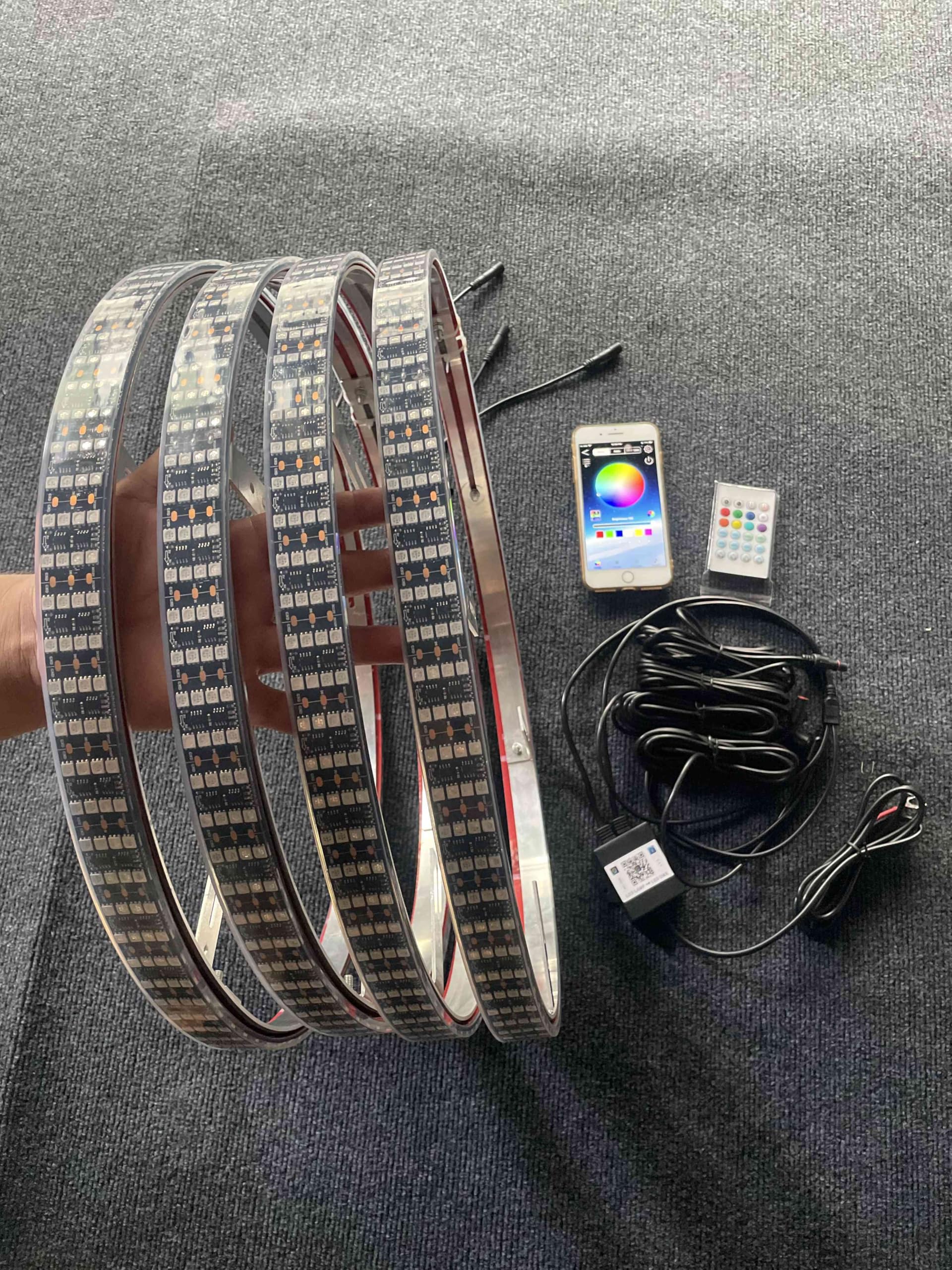 Quad Row RGB Color Chasing LED Wheel Rim Lights for Cars & Trucks - APP & Remote Control, Waterproof, 17.5