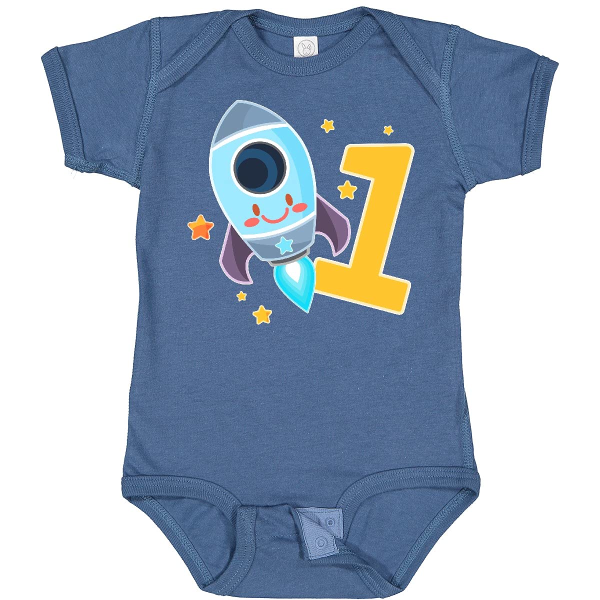 Inktastic Rocket Spaceship Happy First Birthday Baby Bodysuit - Cute Astronaut Themed Outfit for 1 Year Old Boys & Girls | Perfect for Birthday Parties, Photo Shoots & Special Occasions