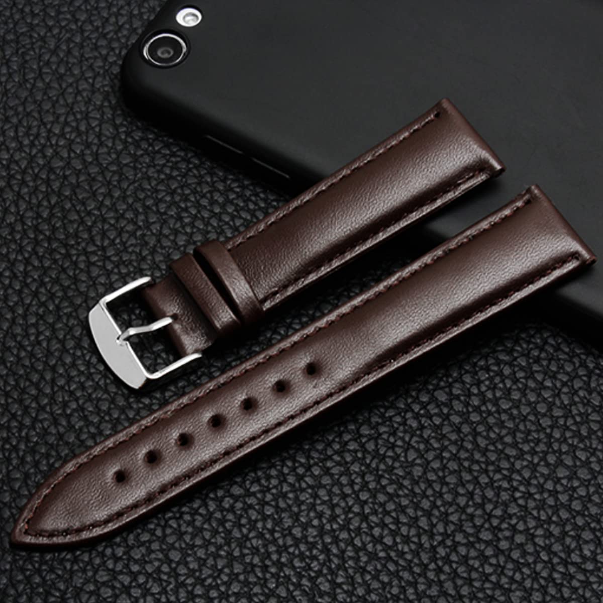 Premium Top Grain Leather Watch Band with Gold Buckle Pin & Stitching – Jaxon Strap Replacement for Men & Women (Brown/Black) – Fits Most Watches – Ideal for Daily Wear, Business & Casual Occasions