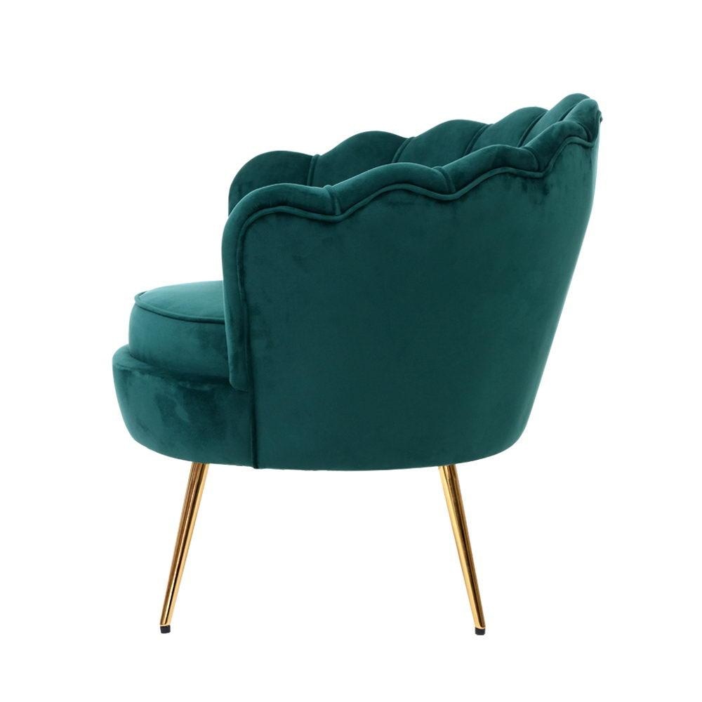Velvet Retro Accent Armchair - Green Shell Back Lounge Chair for Living Room, Bedroom & Office | Single Sofa for Relaxing & Reading