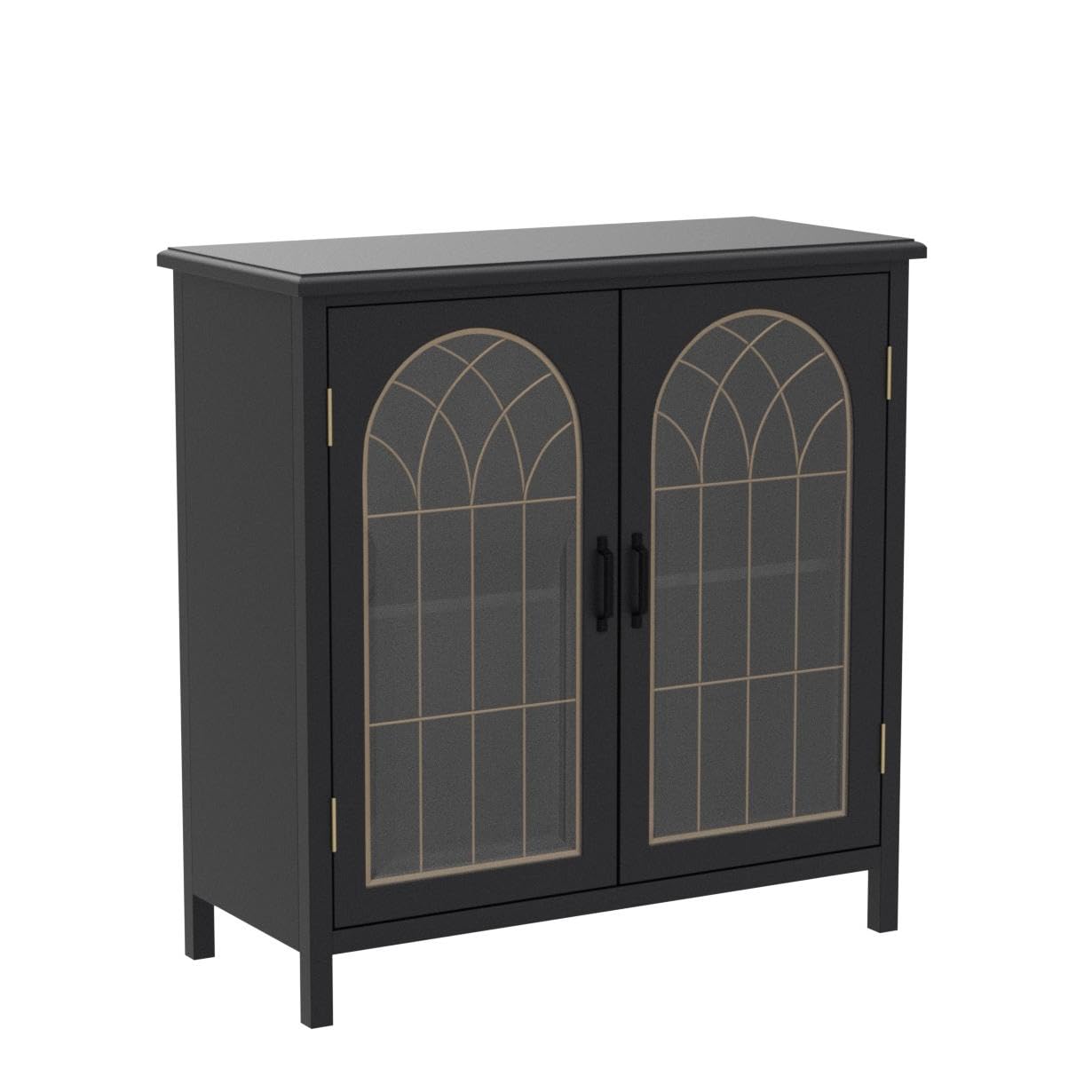 Sophia & William Distressed 2-Door Accent Cabinet with Metal Church Window Design - Entryway Storage Cabinet, Living Room Display Cabinet for Home Decor & Organization