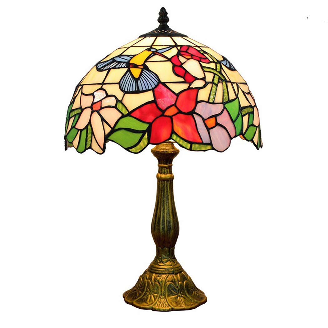 Kzytamz Tiffany Style Table Lamp - 12 Inch Wide Hummingbird Stained Glass Lampshade, Reading & Desk Light for Living Room, Bedroom, Bedside (Perfect Gift for Girlfriend, Home Decor & Cozy Ambiance)