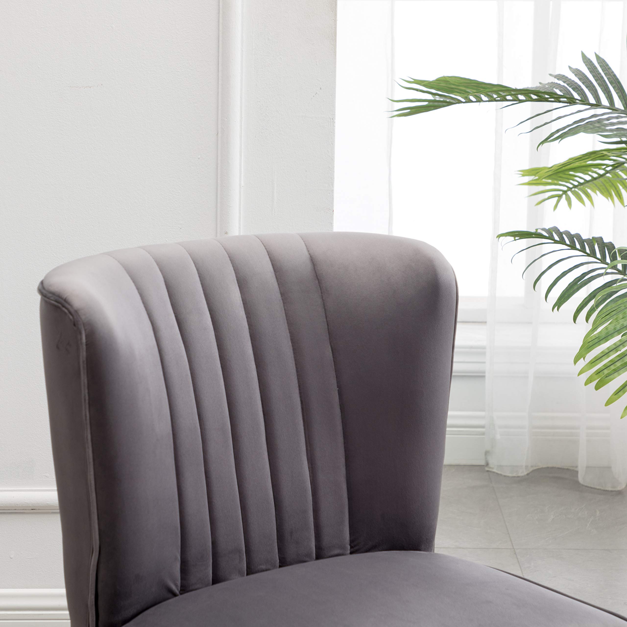 Roundhill Furniture Elon Contemporary Velvet Upholstered Accent Chair - Gray Modern Lounge Chair for Living Room, Bedroom & Office Decor