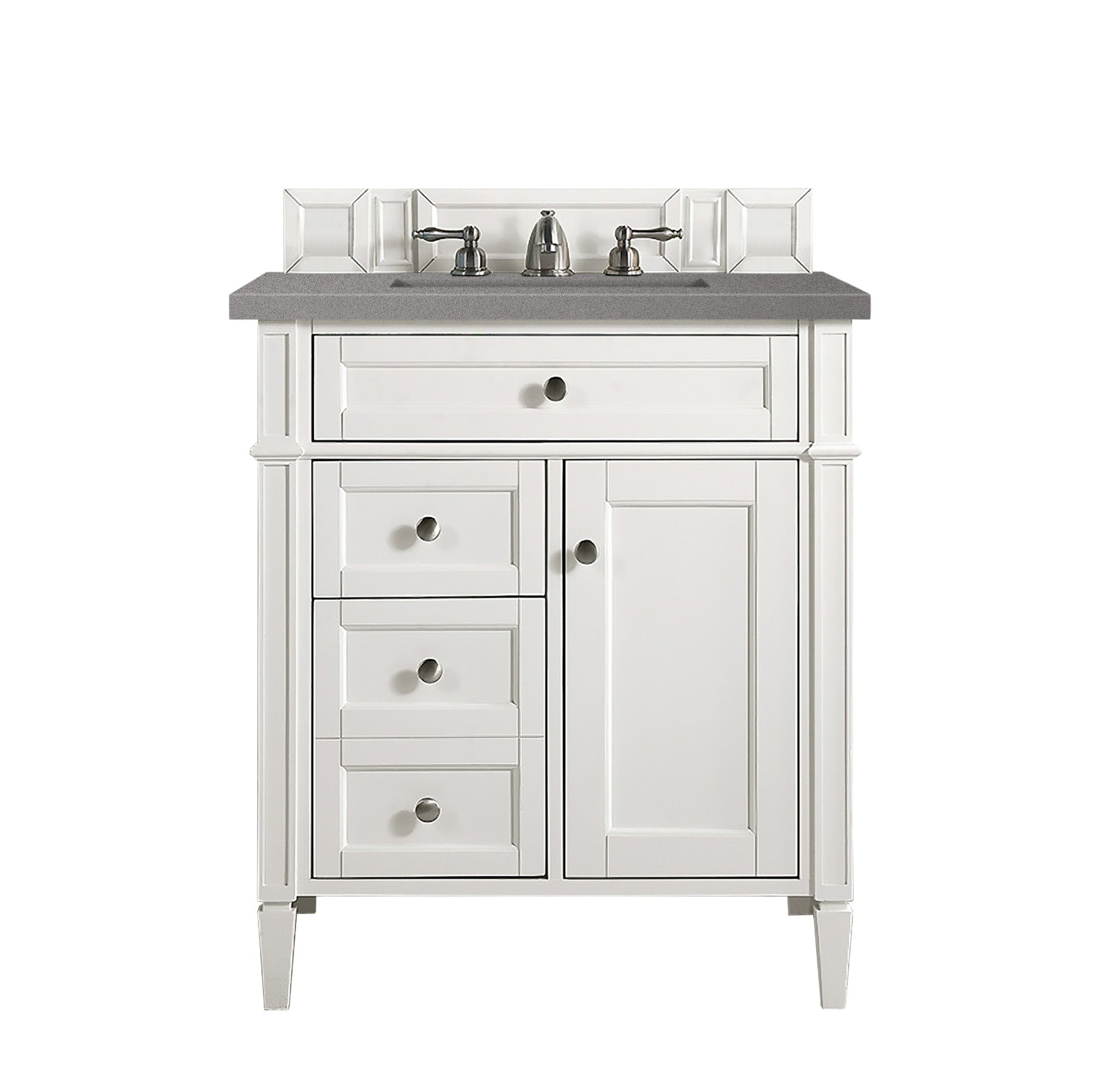 Brittany 30-Inch Single Bathroom Vanity Set with 3CM Gray Expo Quartz Countertop - Bright White Finish for Modern Bathroom Remodeling & Home Upgrade